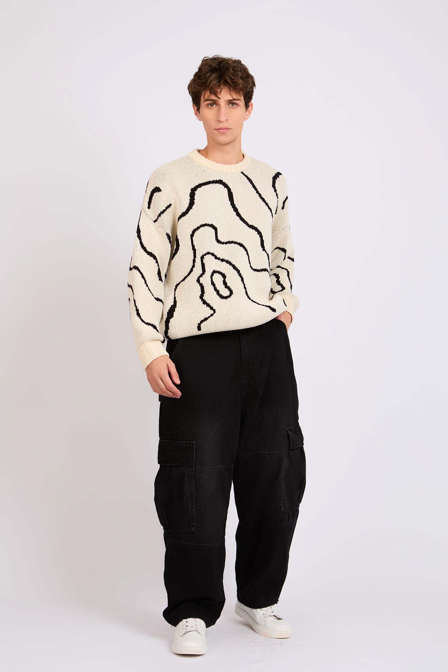 Men Baggy Skater Cargo Denim Pant Black