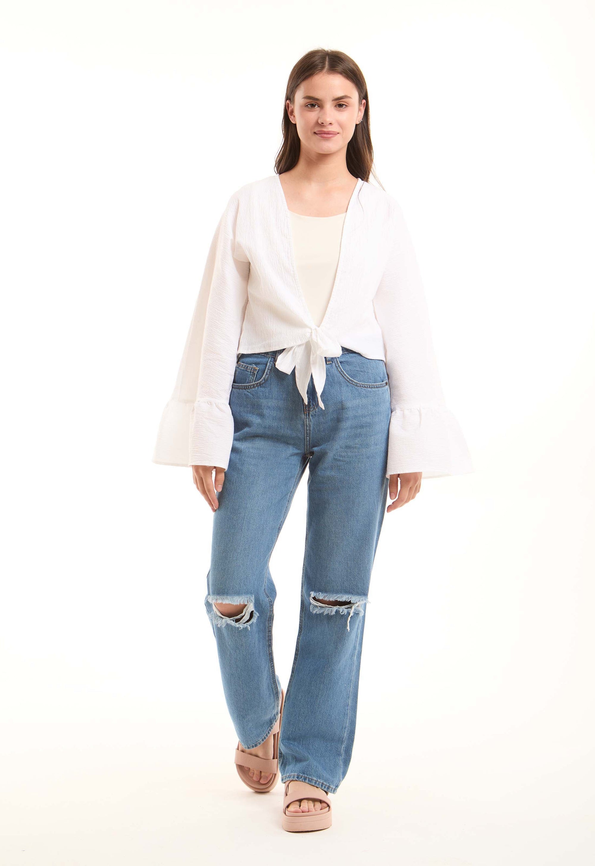 Ripped Straight-Leg Denim Pants