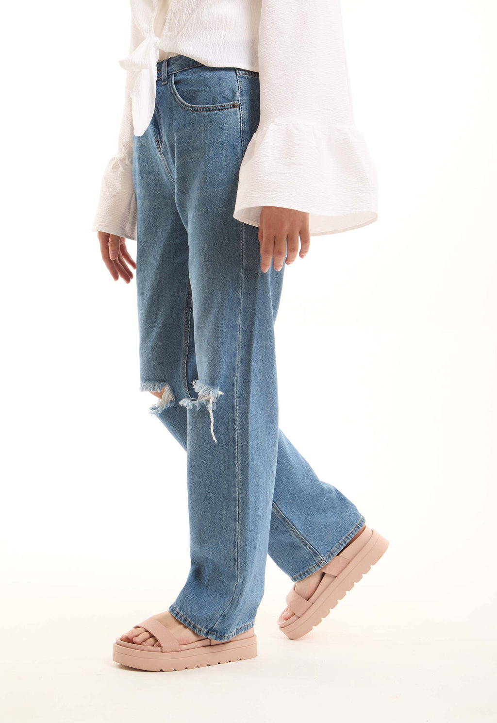 Ripped Straight-Leg Denim Pants
