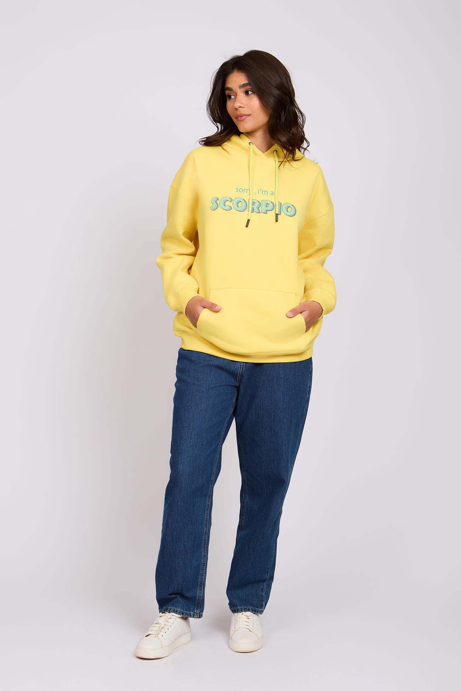 Women Sweat Shirt Loose Fit Hoodie Printed Yellow