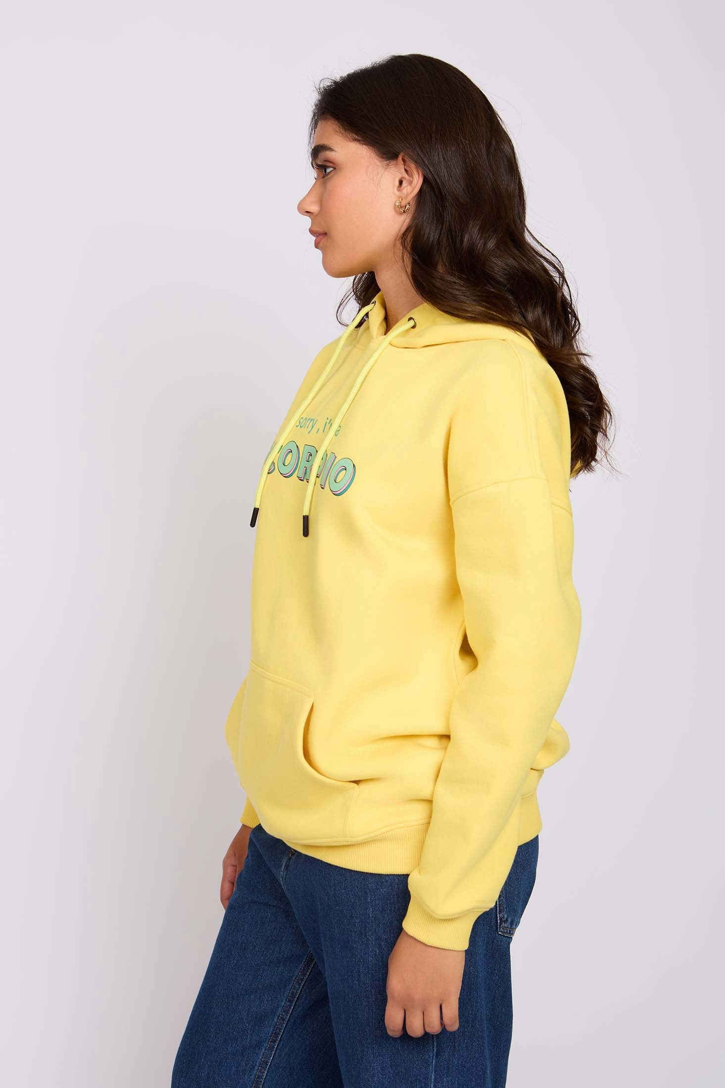 Women Sweat Shirt Loose Fit Hoodie Printed Yellow
