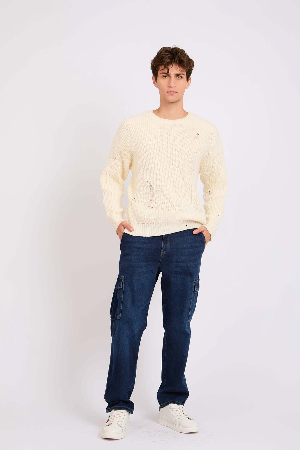 Men Pullover Destroyed Loose Off White