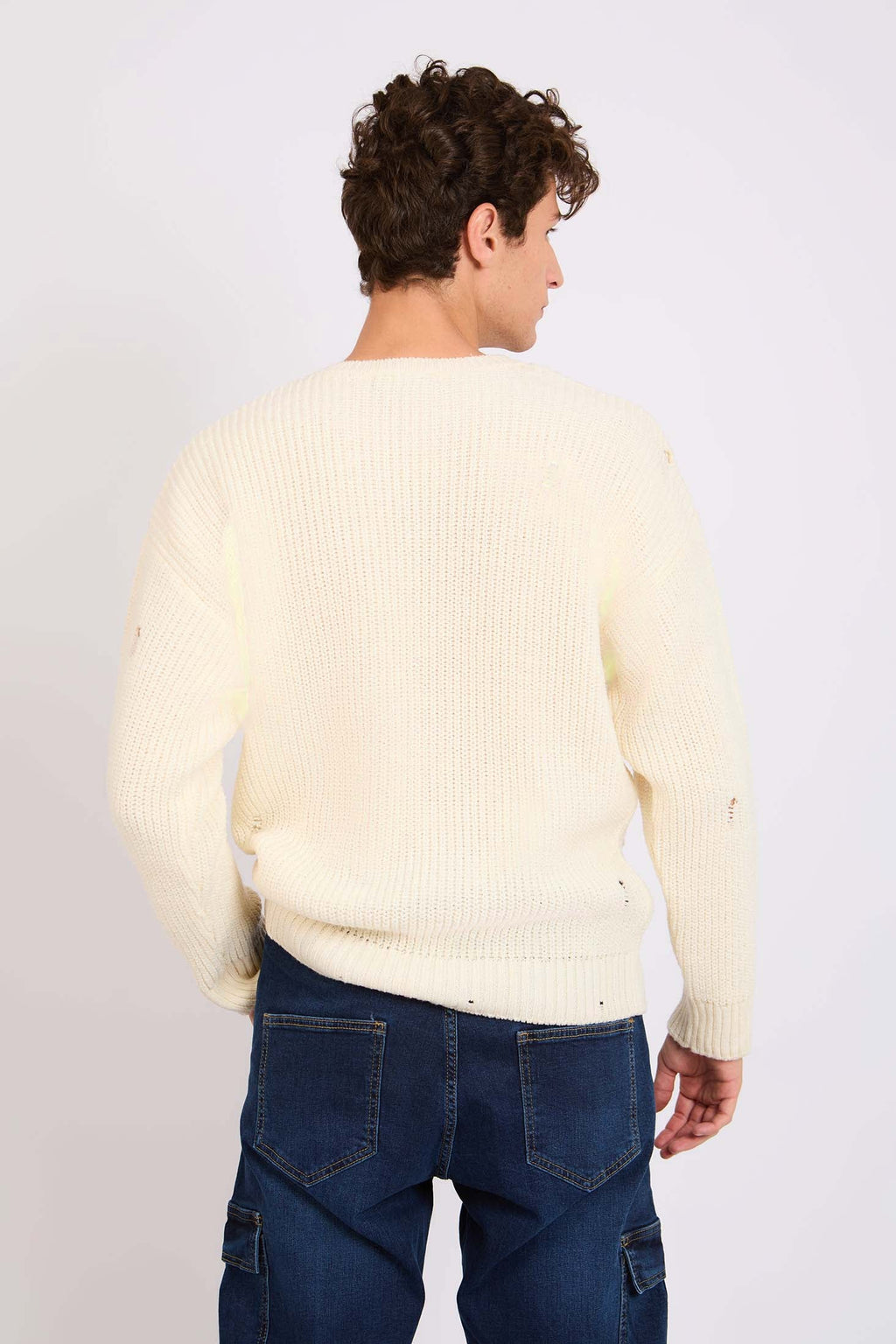 Men Pullover Destroyed Loose Off White