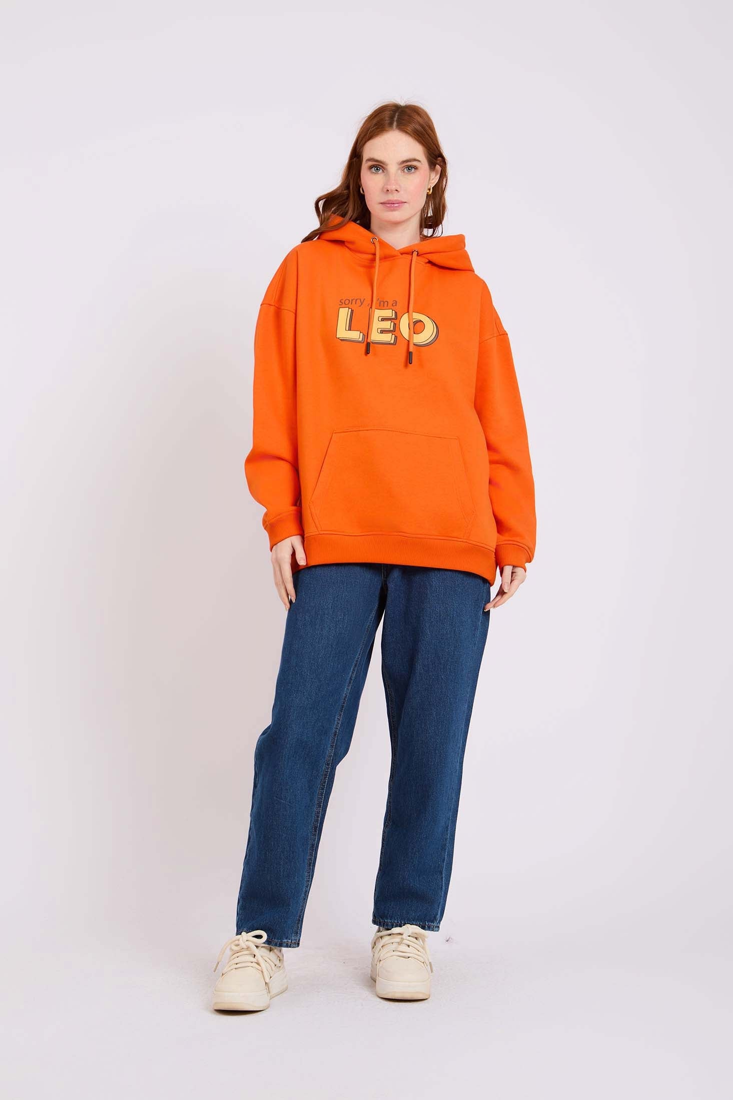 Women Sweat Shirt Loose Fit Hoodie Printed Orange