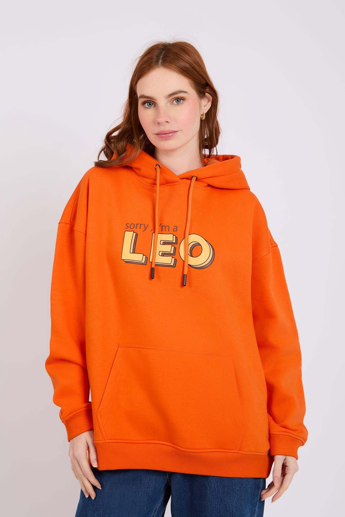 Women Sweat Shirt Loose Fit Hoodie Printed Orange