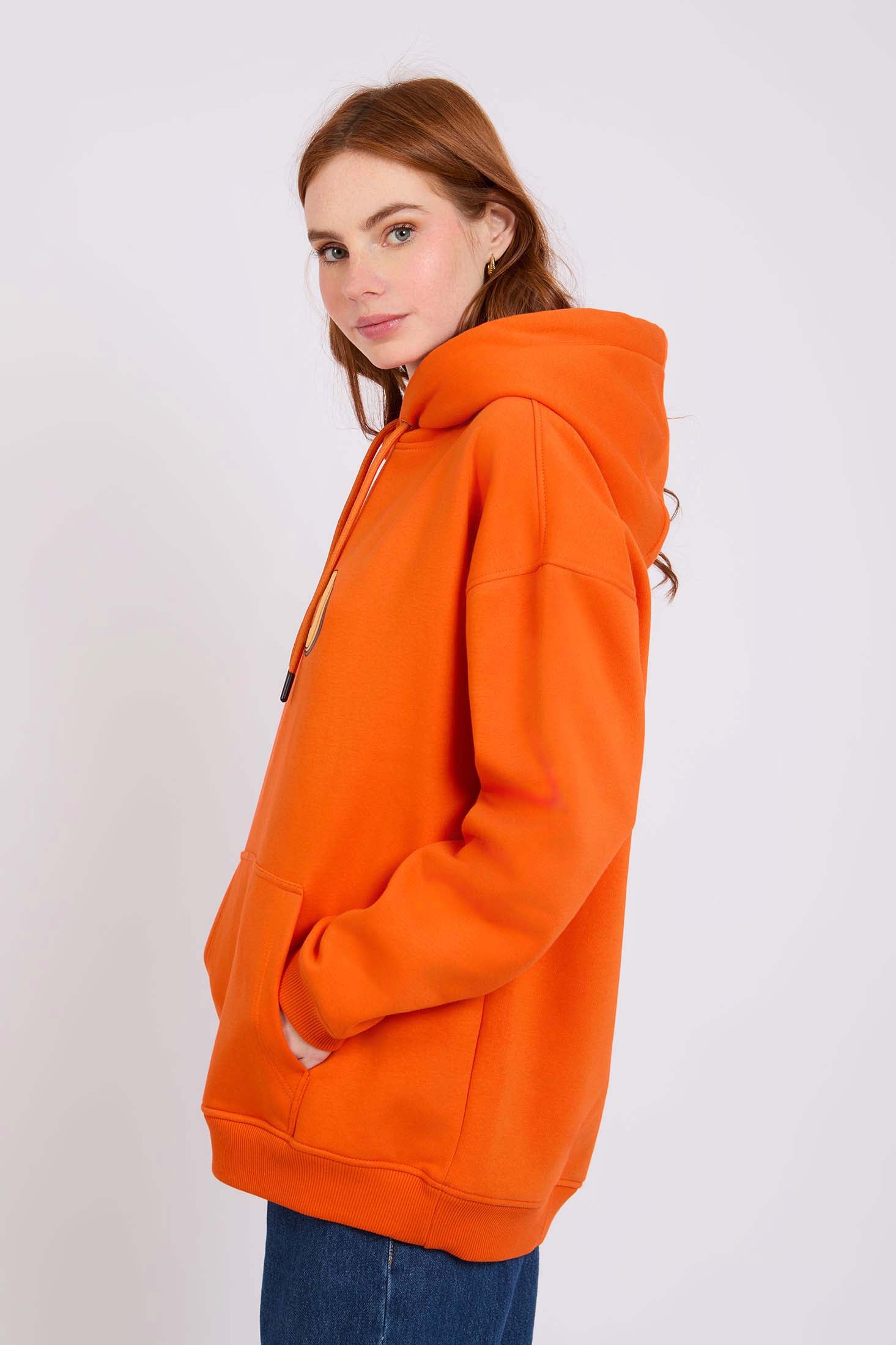 Women Sweat Shirt Loose Fit Hoodie Printed Orange