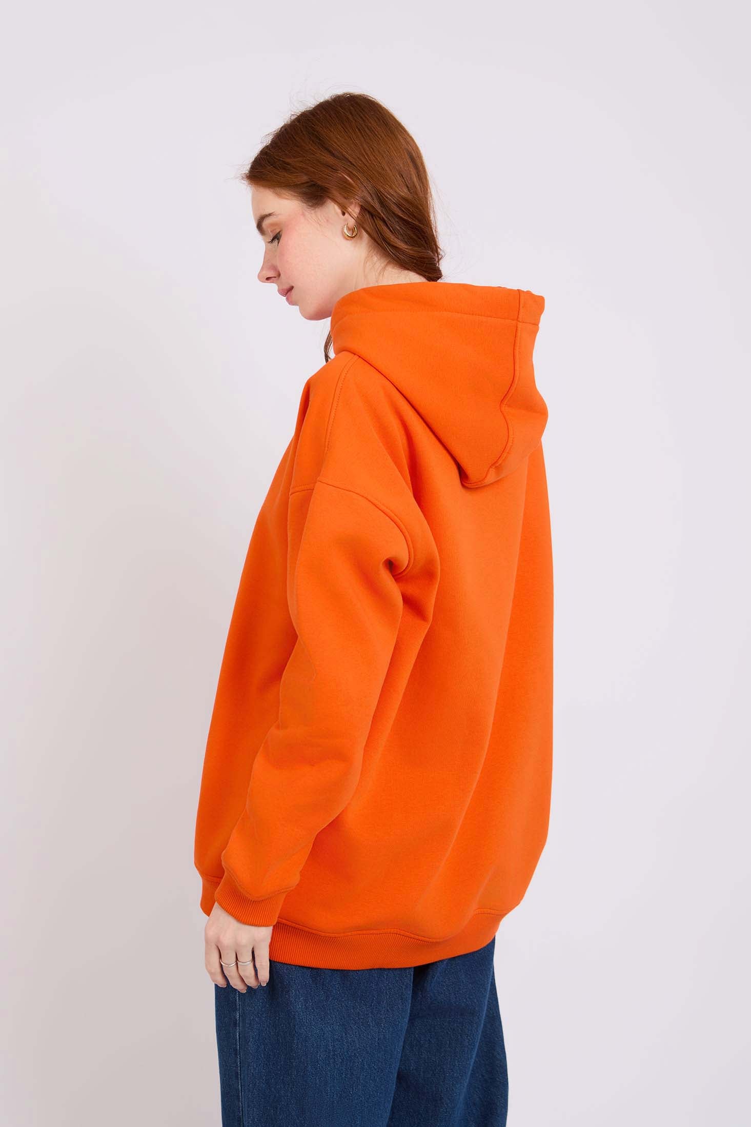 Women Sweat Shirt Loose Fit Hoodie Printed Orange