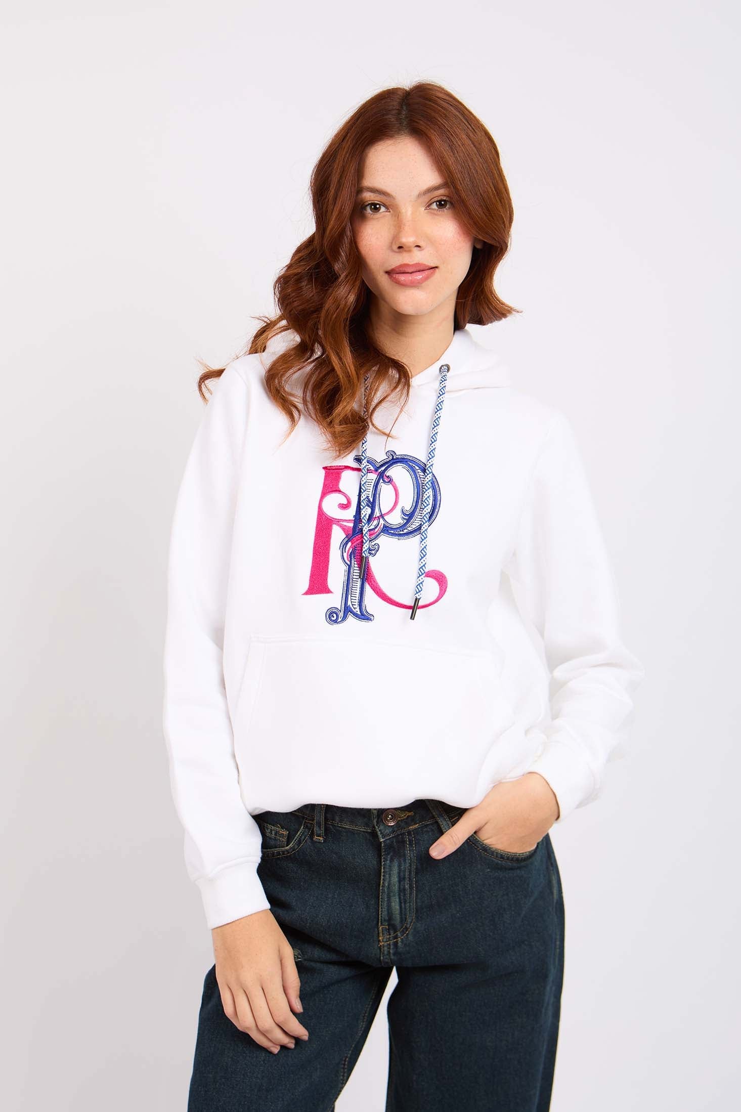 Women Sweat Shirt Regular Fit Printed Hoodie White