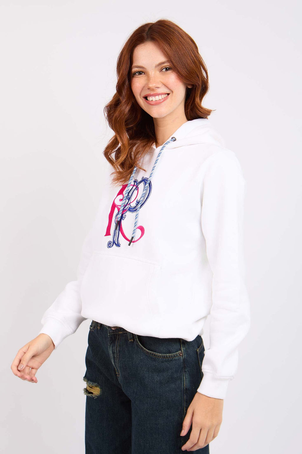 Women Sweat Shirt Regular Fit Printed Hoodie White