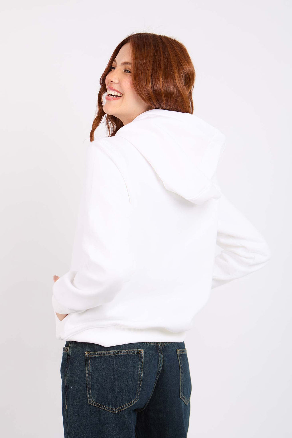 Women Sweat Shirt Regular Fit Printed Hoodie White