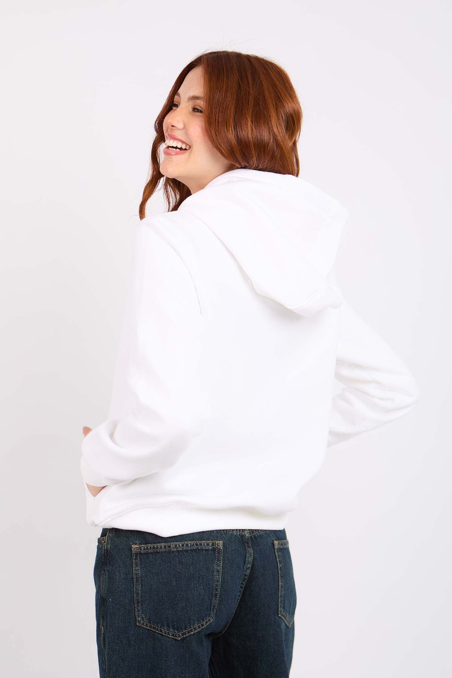 Women Sweat Shirt Regular Fit Printed Hoodie White