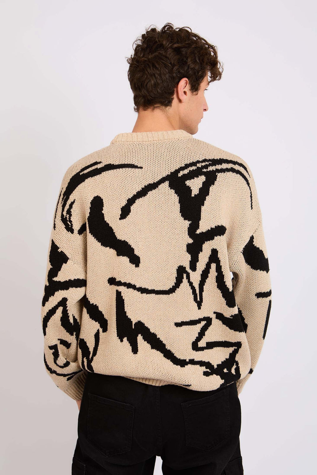 Men Sweat Shirt Loose Fit Hoodie Printed Beige