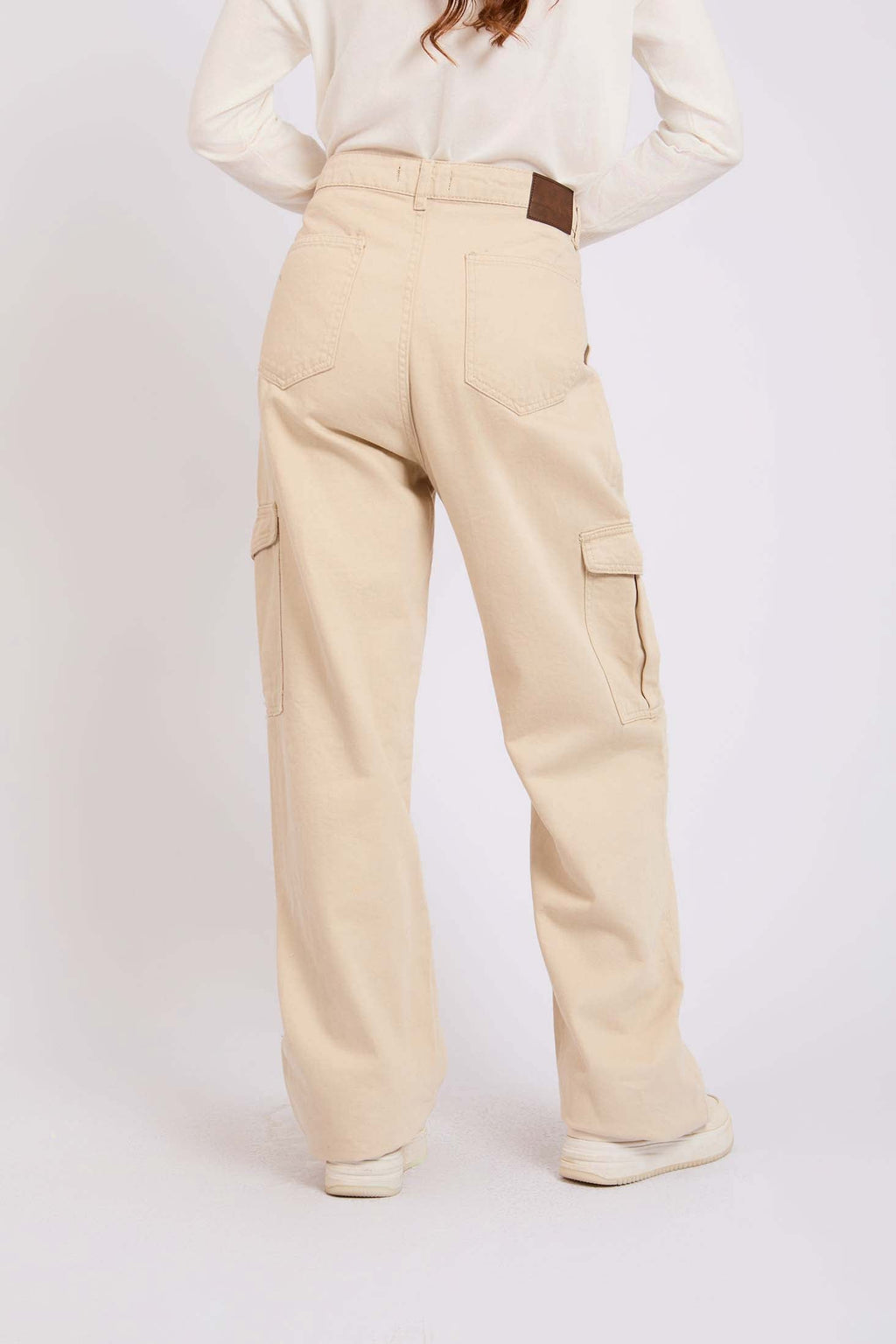 Women Pant Wide Leg Baggy Beige