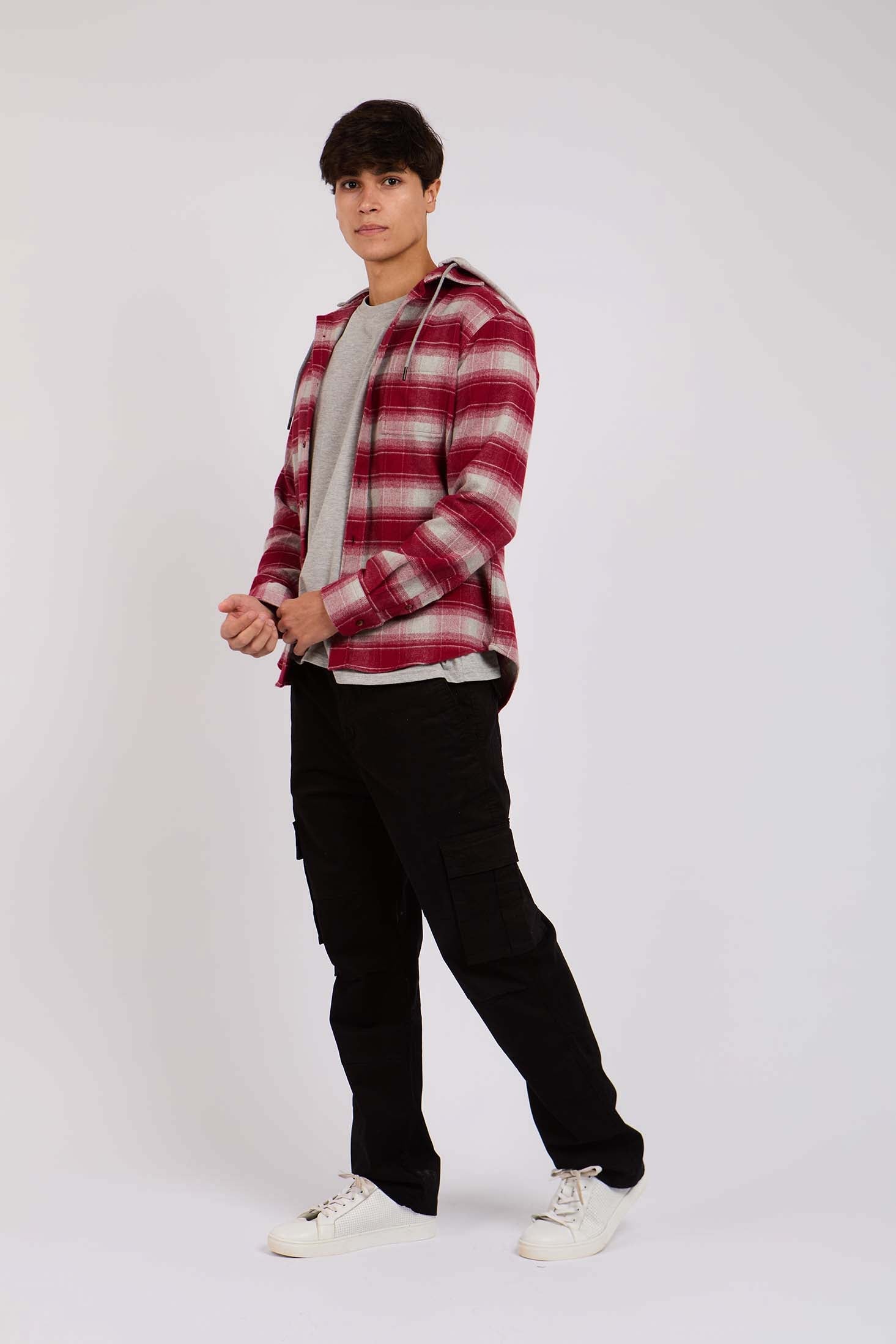 Men Checks Over Shirt Burgundy