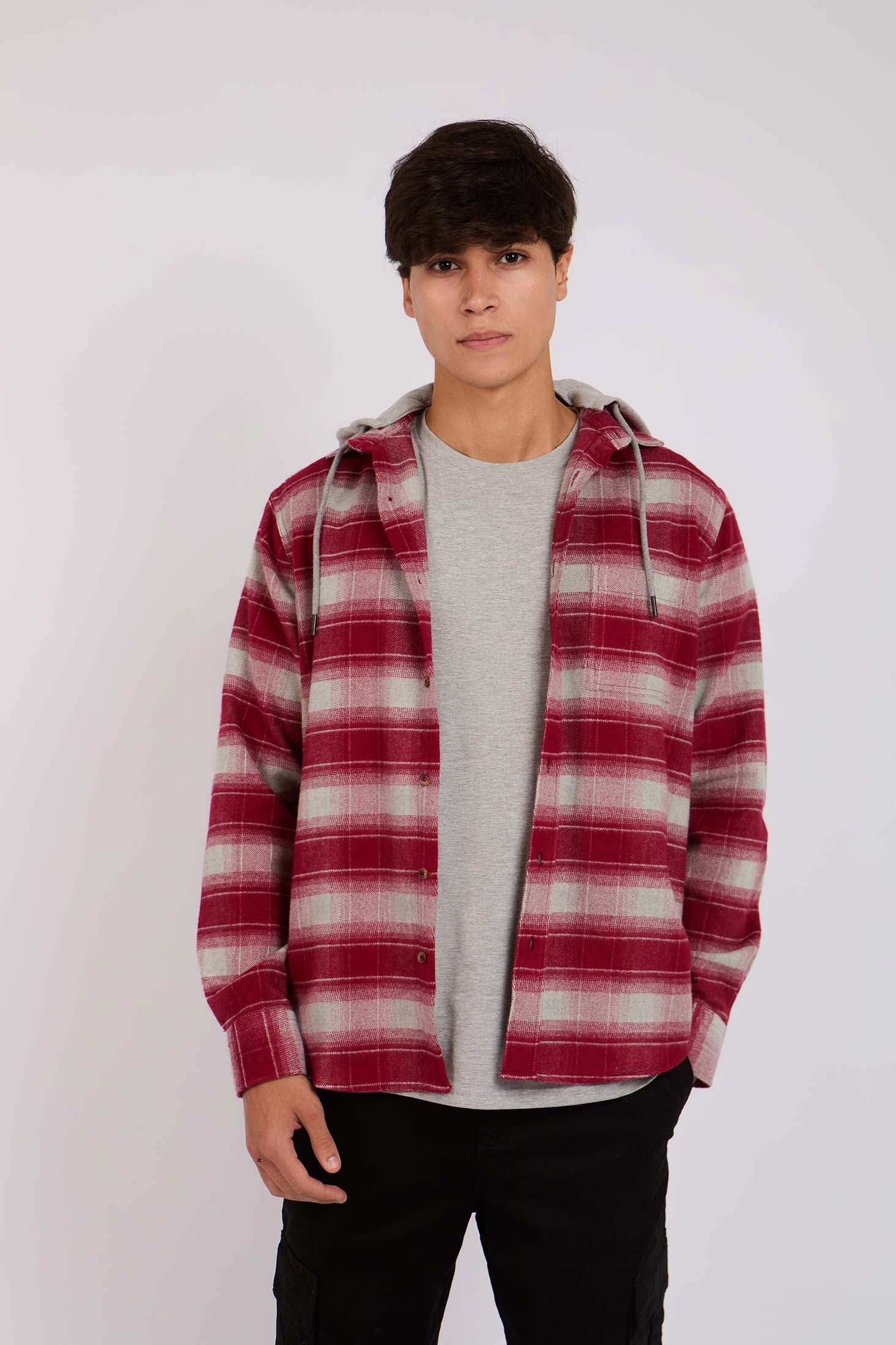 Men Checks Over Shirt Burgundy