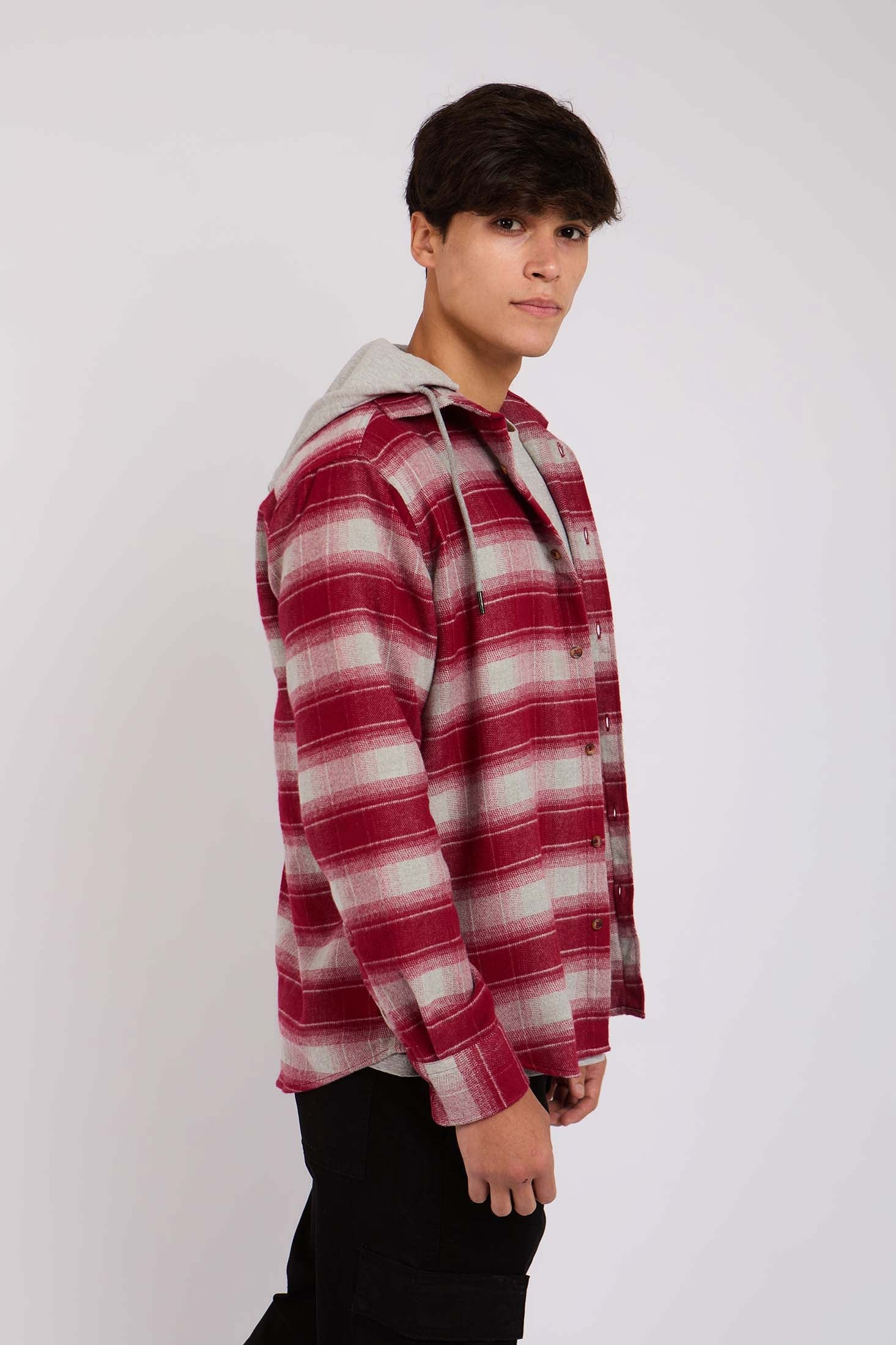 Men Checks Over Shirt Burgundy