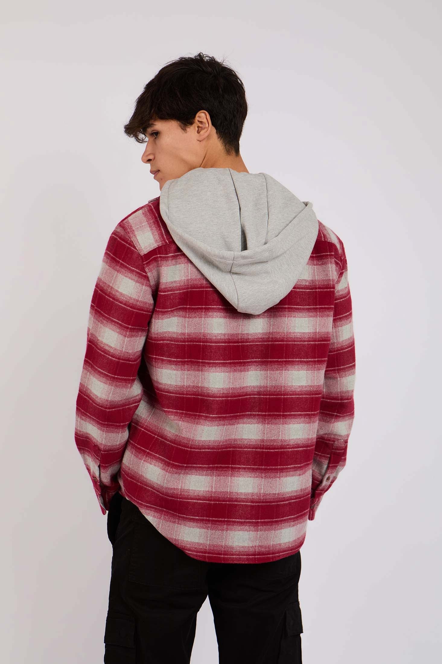 Men Checks Over Shirt Burgundy