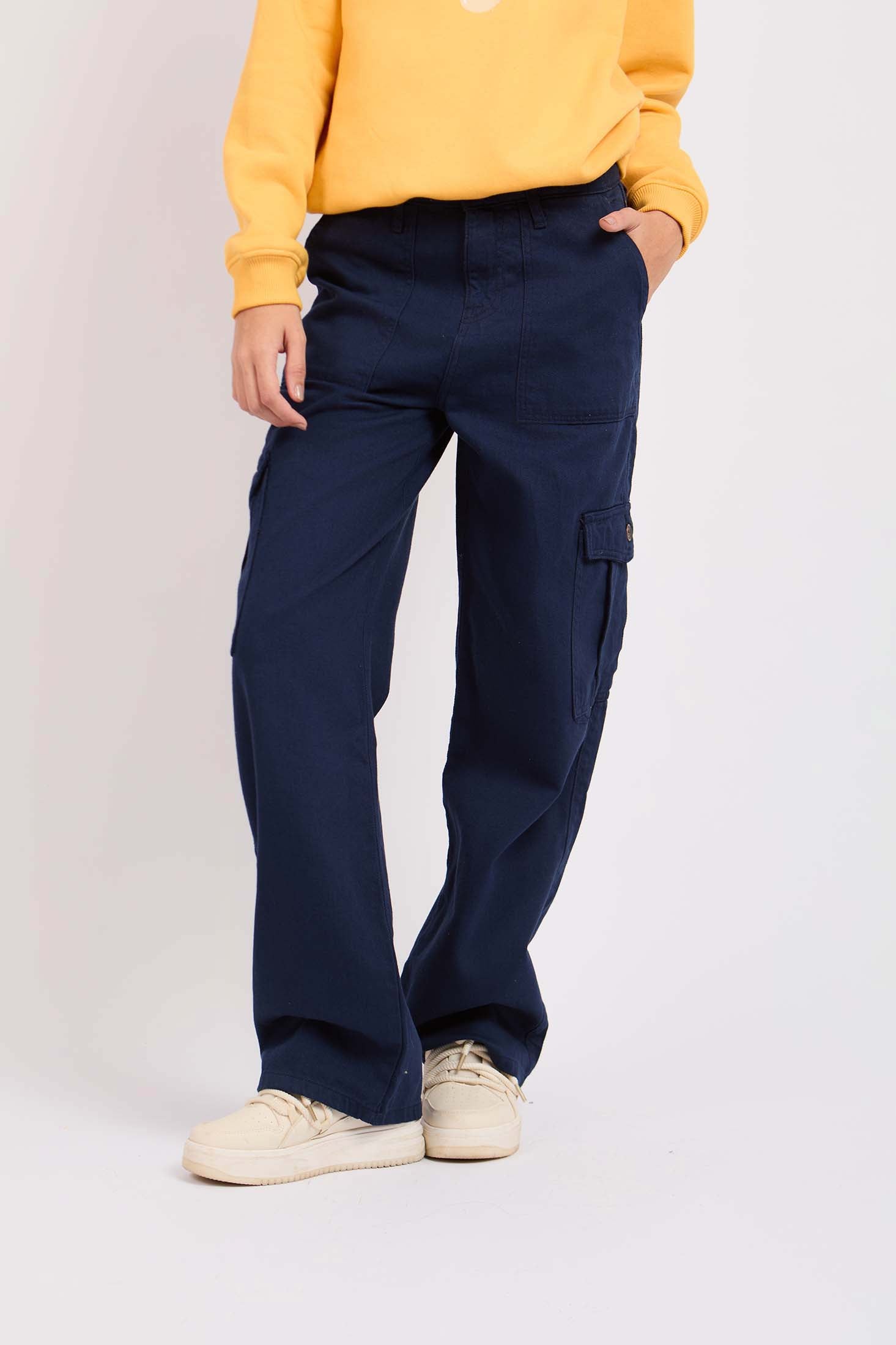 Women Wide Leg Baggy Navy Pant