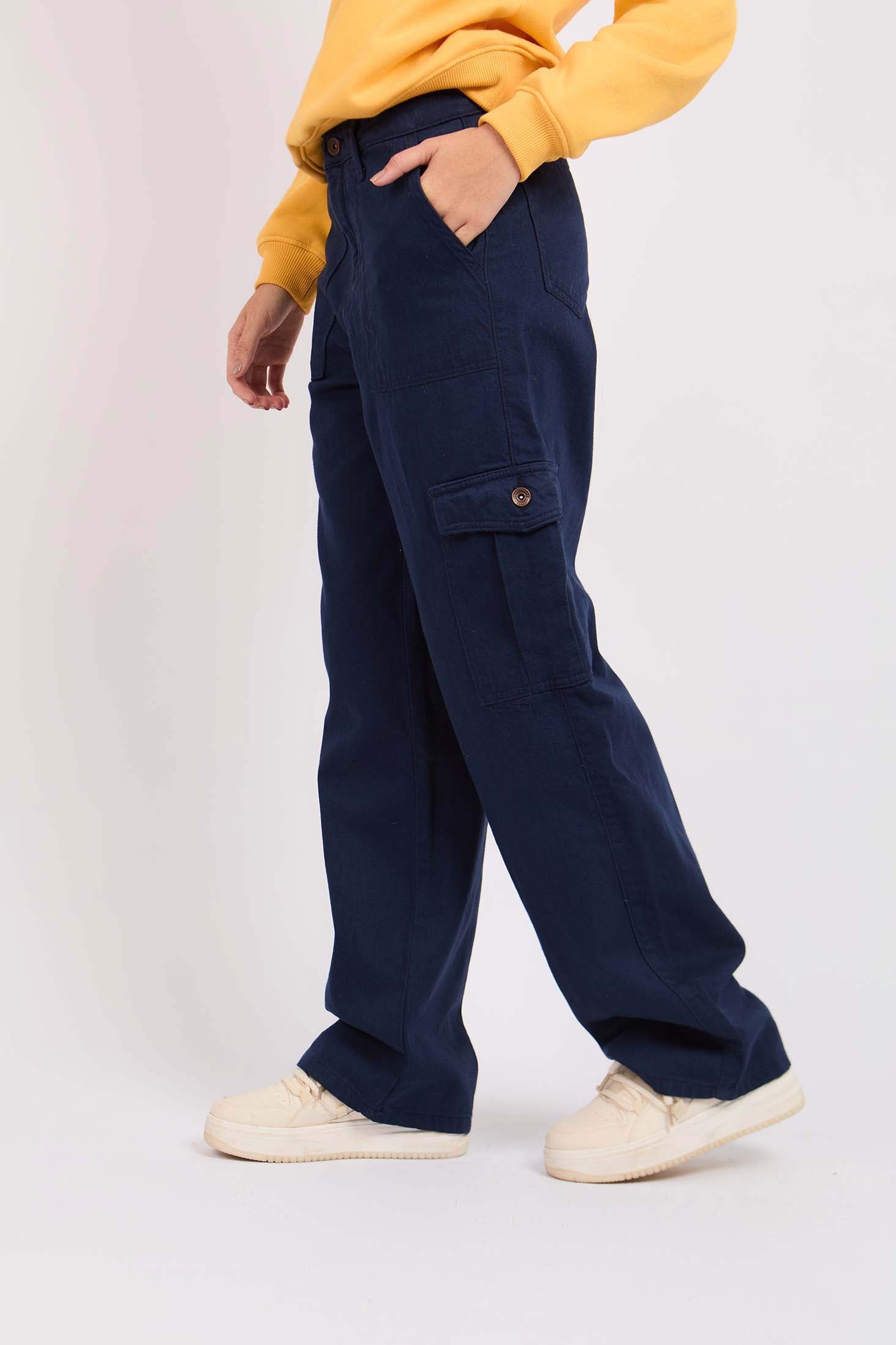 Women Wide Leg Baggy Navy Pant