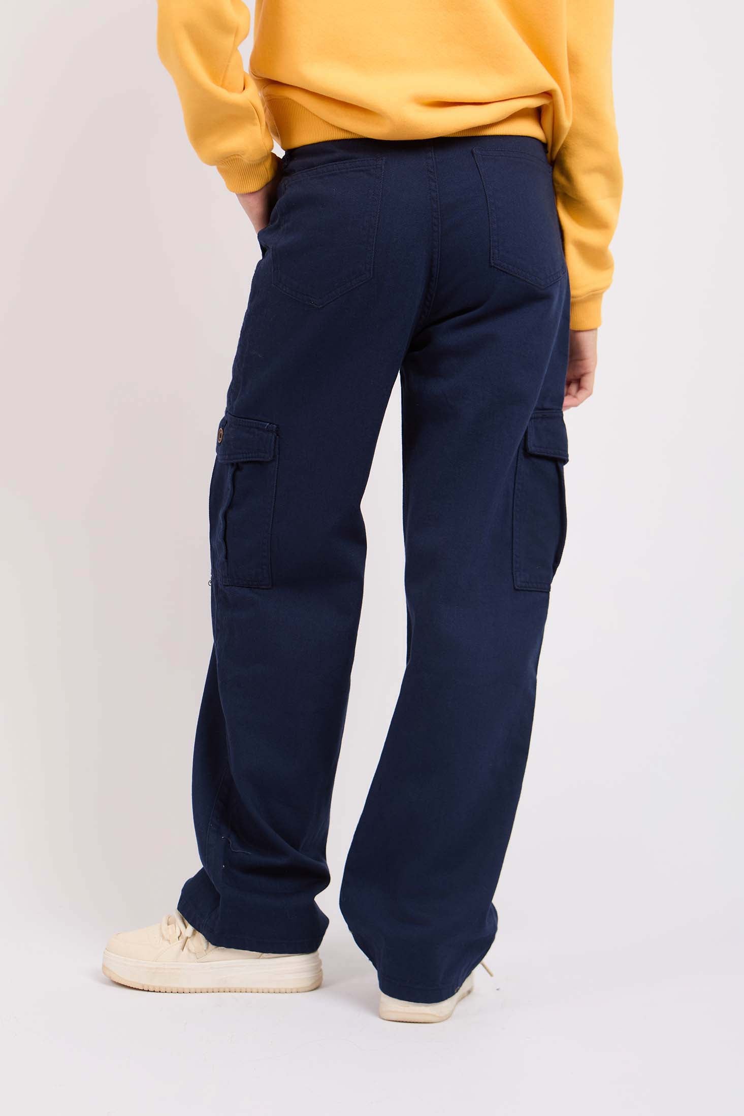 Women Wide Leg Baggy Navy Pant