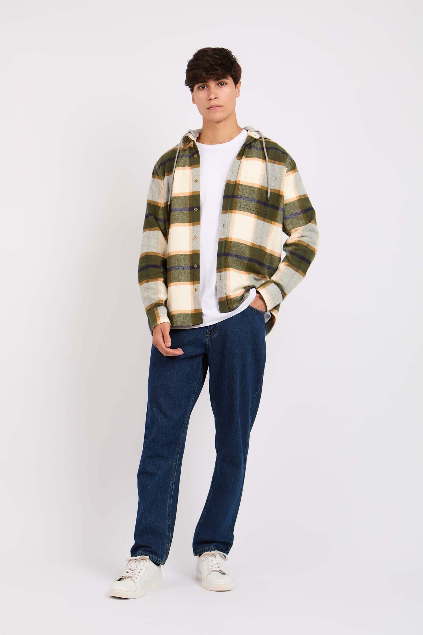 Men Checks Over Shirt Green