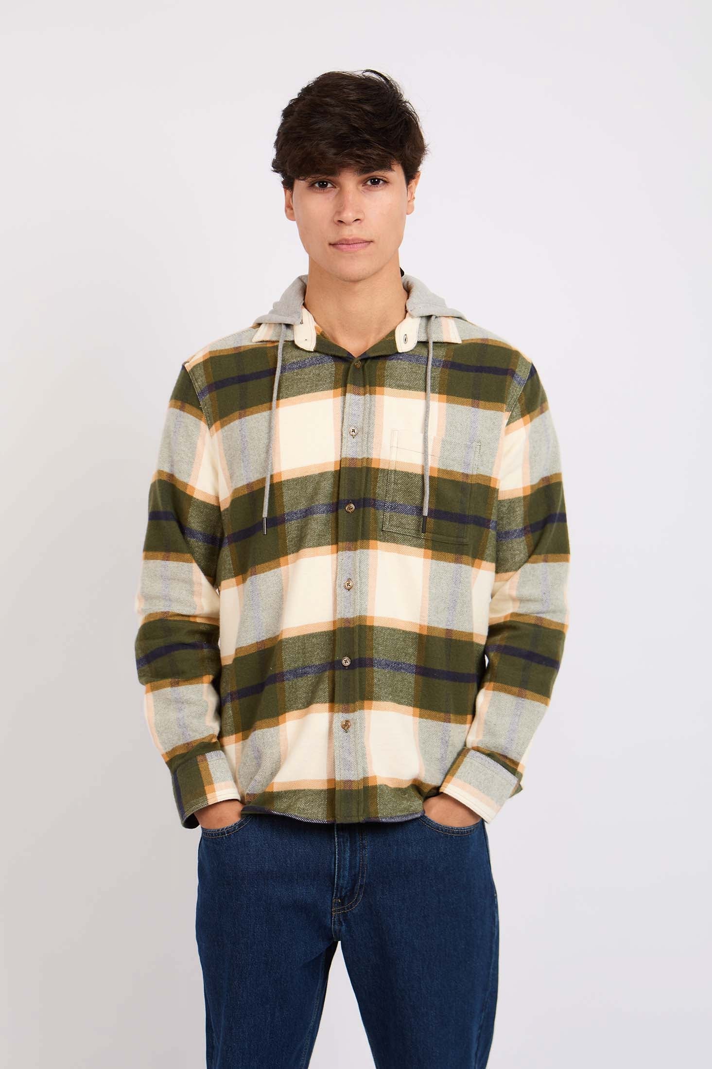 Men Checks Over Shirt Green