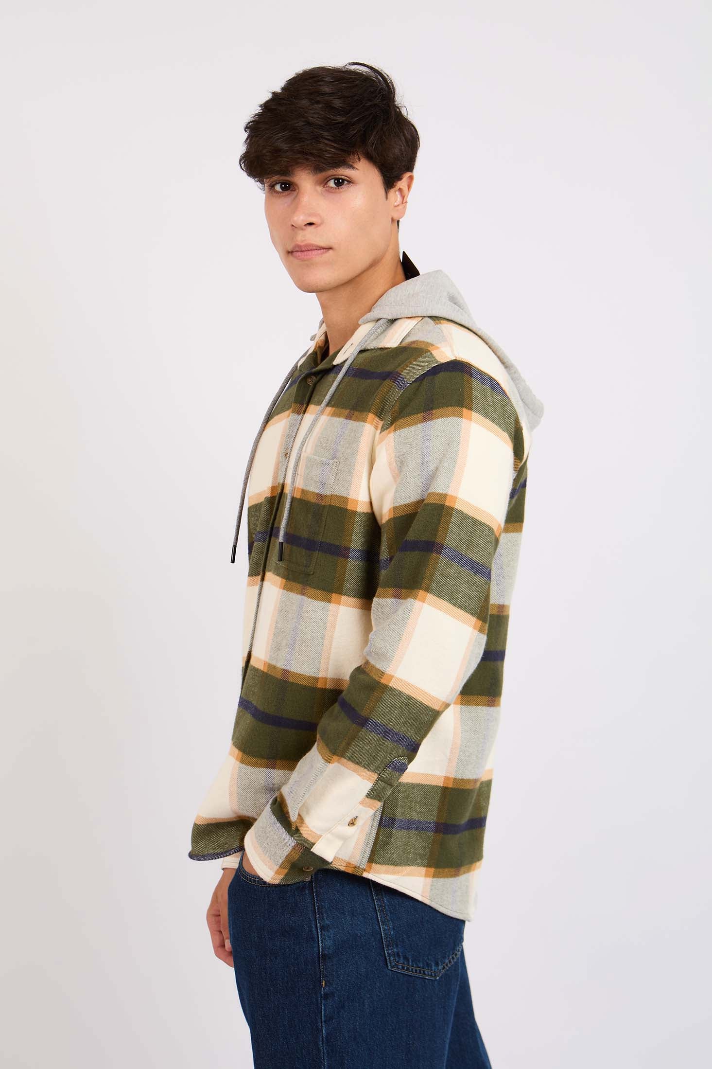 Men Checks Over Shirt Green