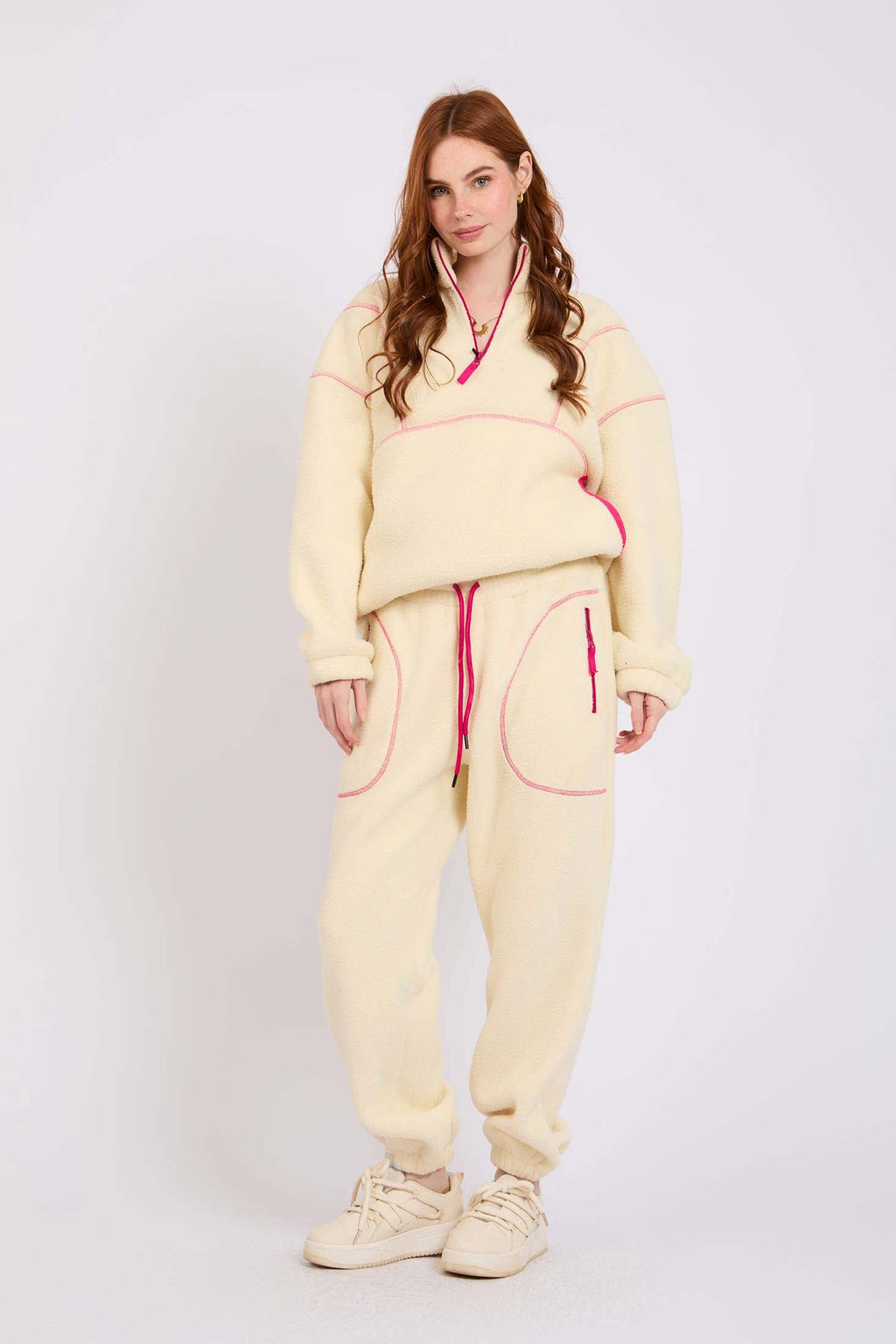 Women  Sweat Pant Sherpa Jogger White