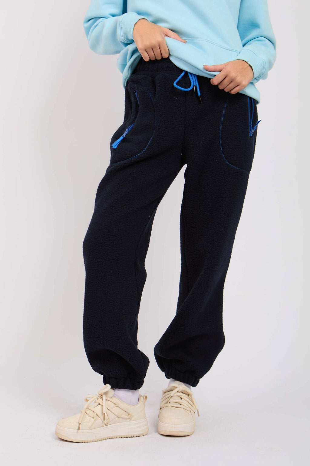 Women Navy Sweat Pant Sherpa Jogger Navy