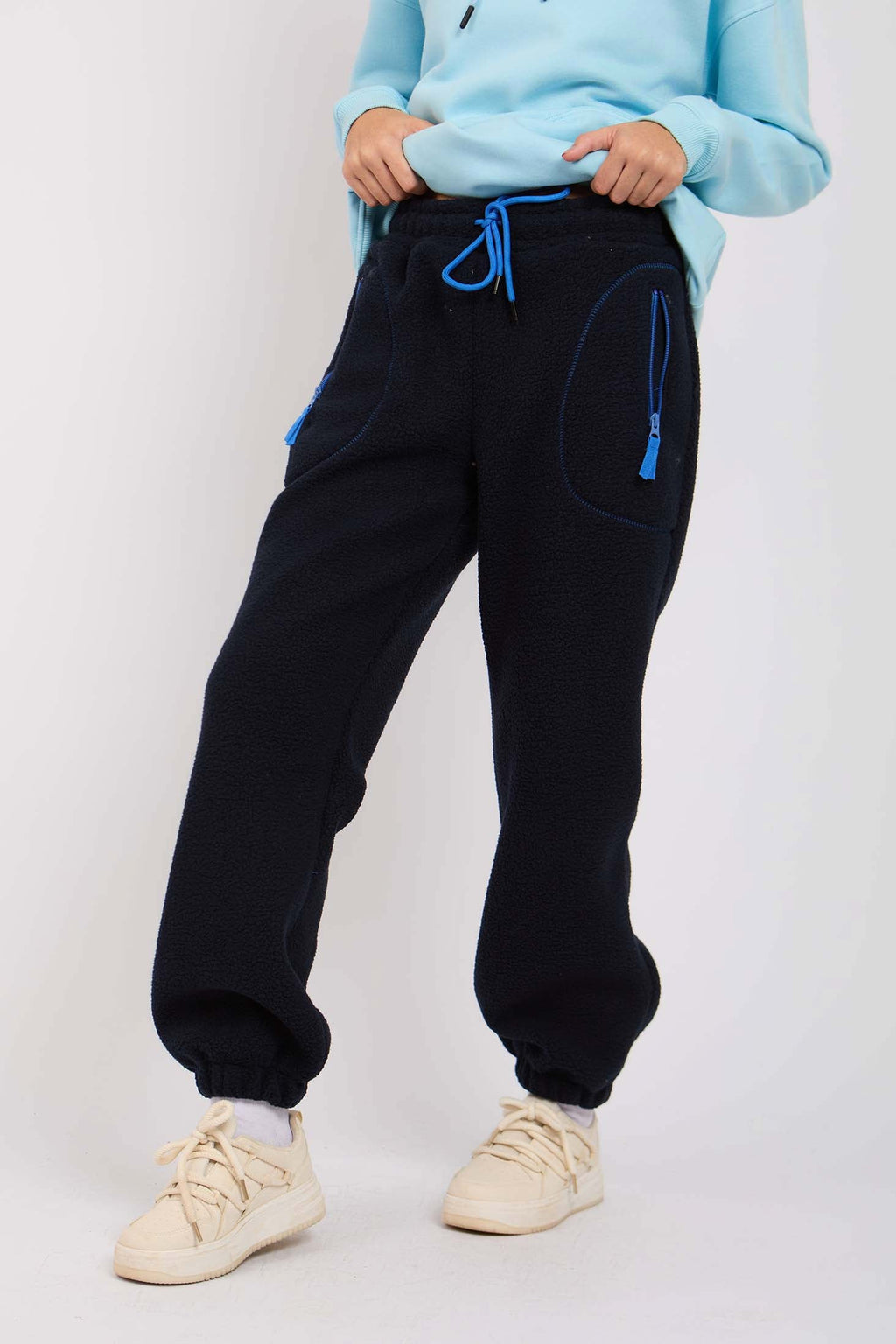 Women Navy Sweat Pant Sherpa Jogger Navy
