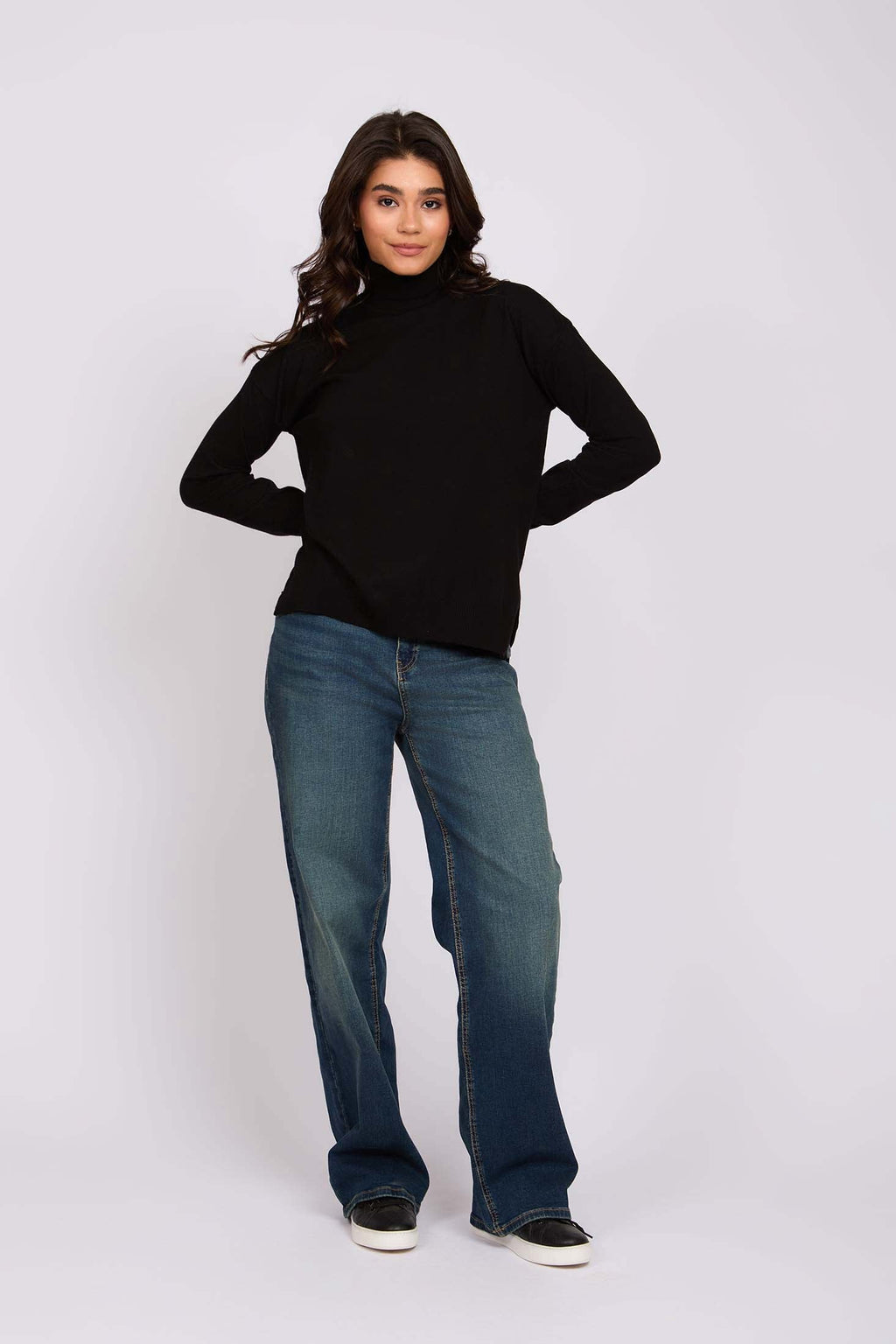 Women Pullover High Neck Black