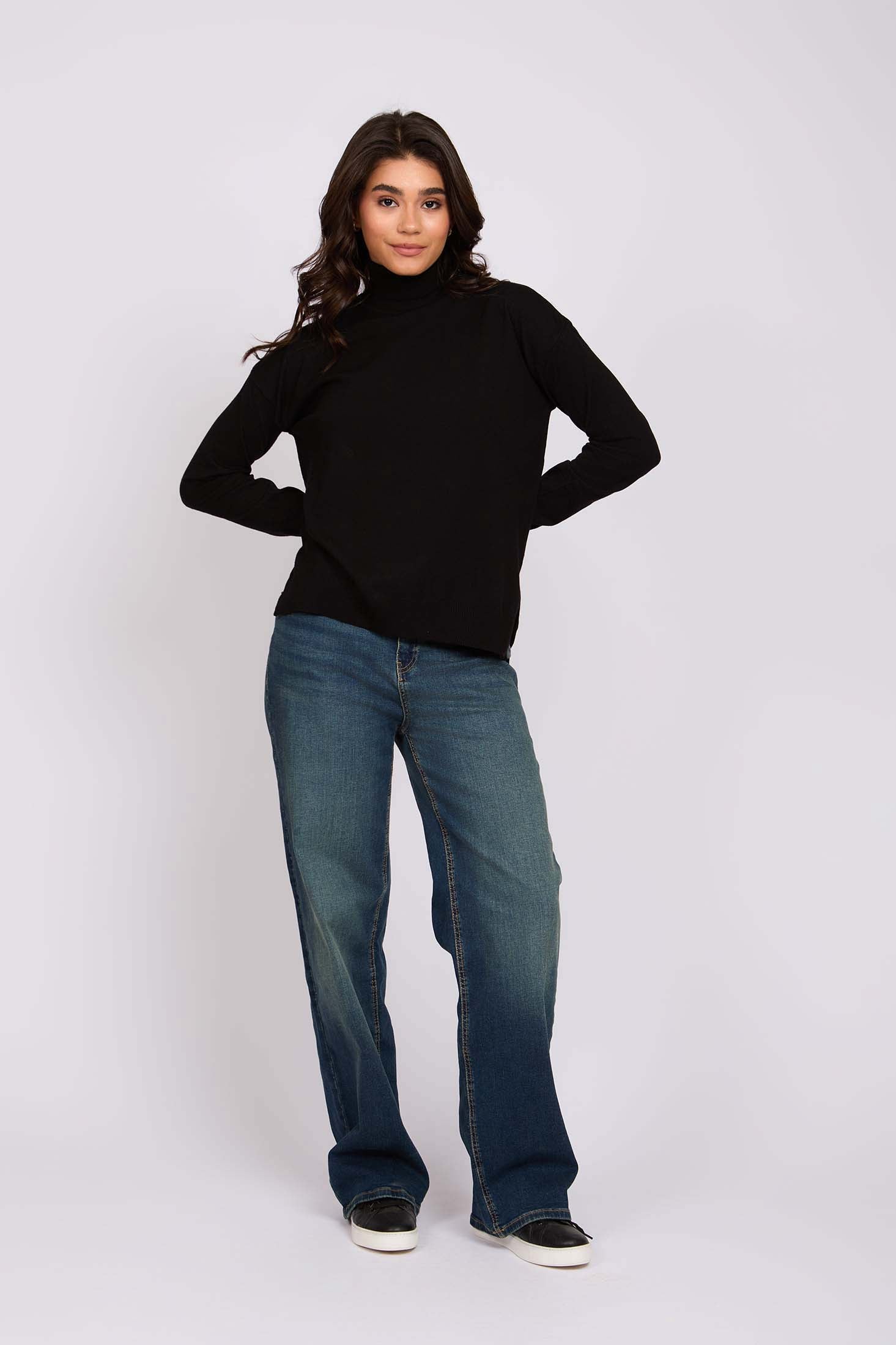 Women Pullover High Neck Black