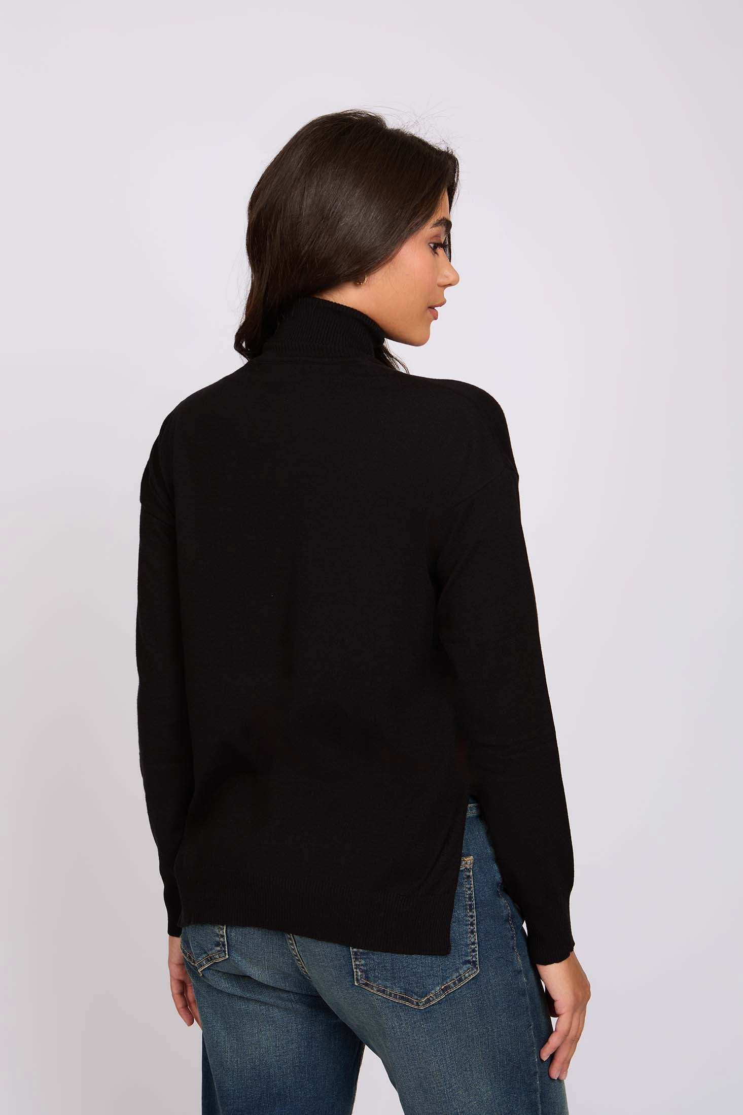Women Pullover High Neck Black
