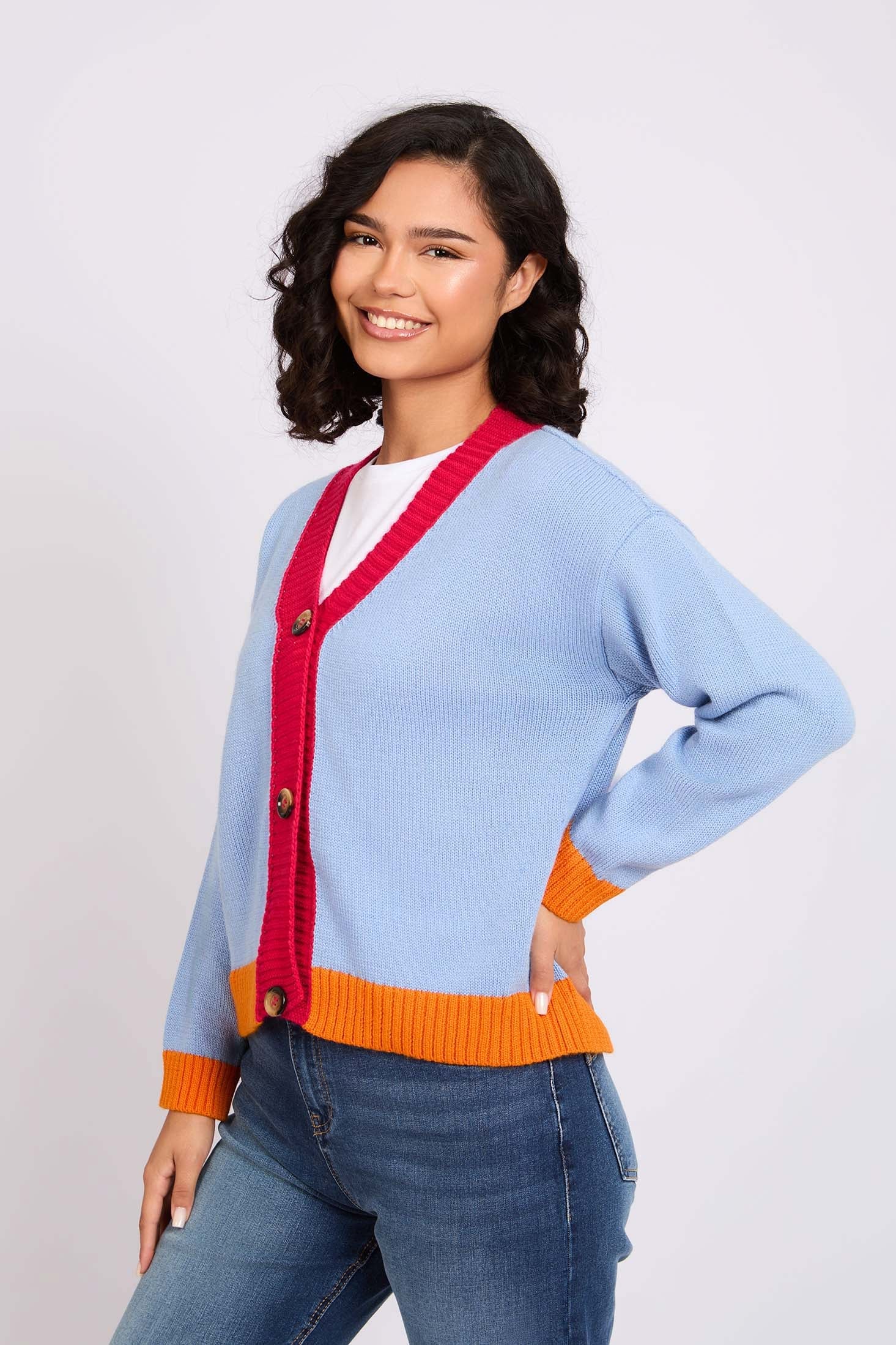 Women Cardigan Cropped Colorful  Purple