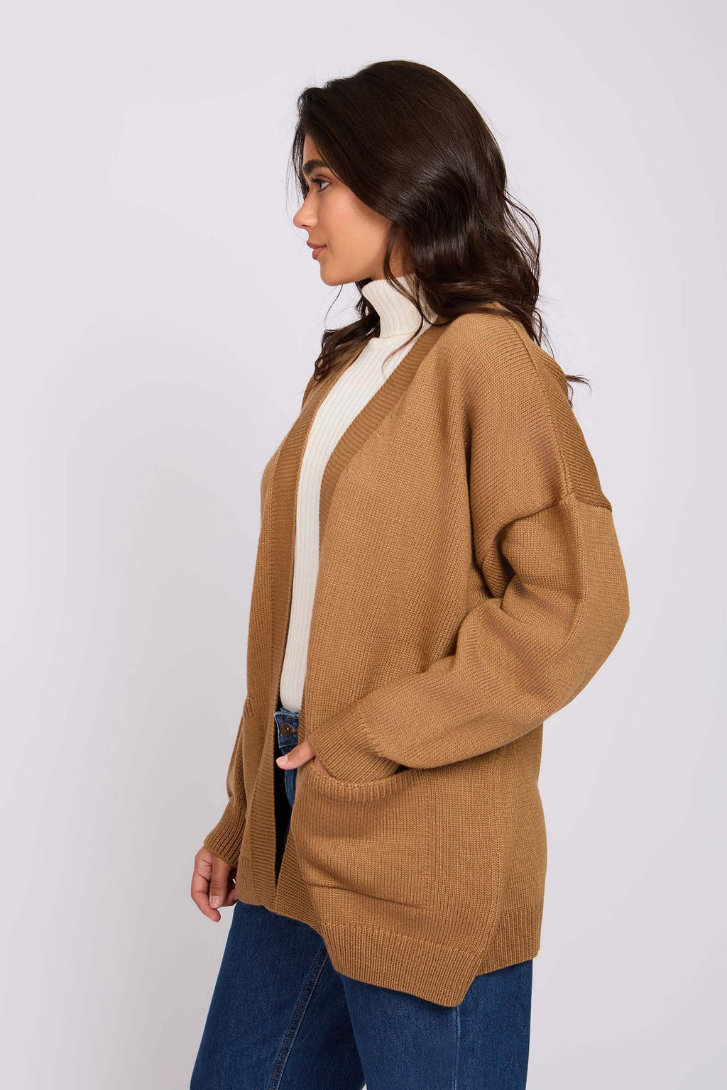 Women Long Loose Cardigan Beige
