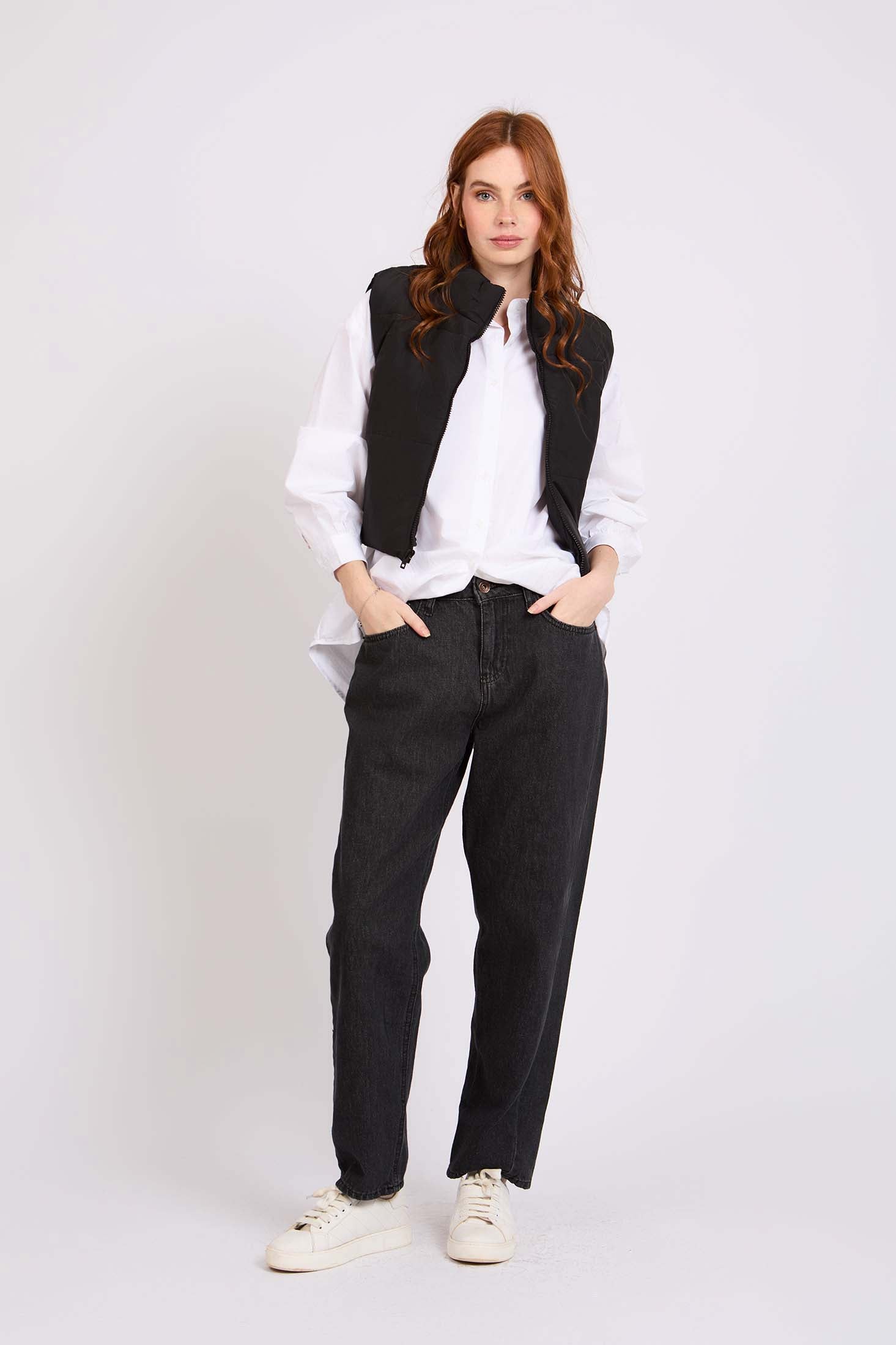 Women Cropped Puffer  Vest Black