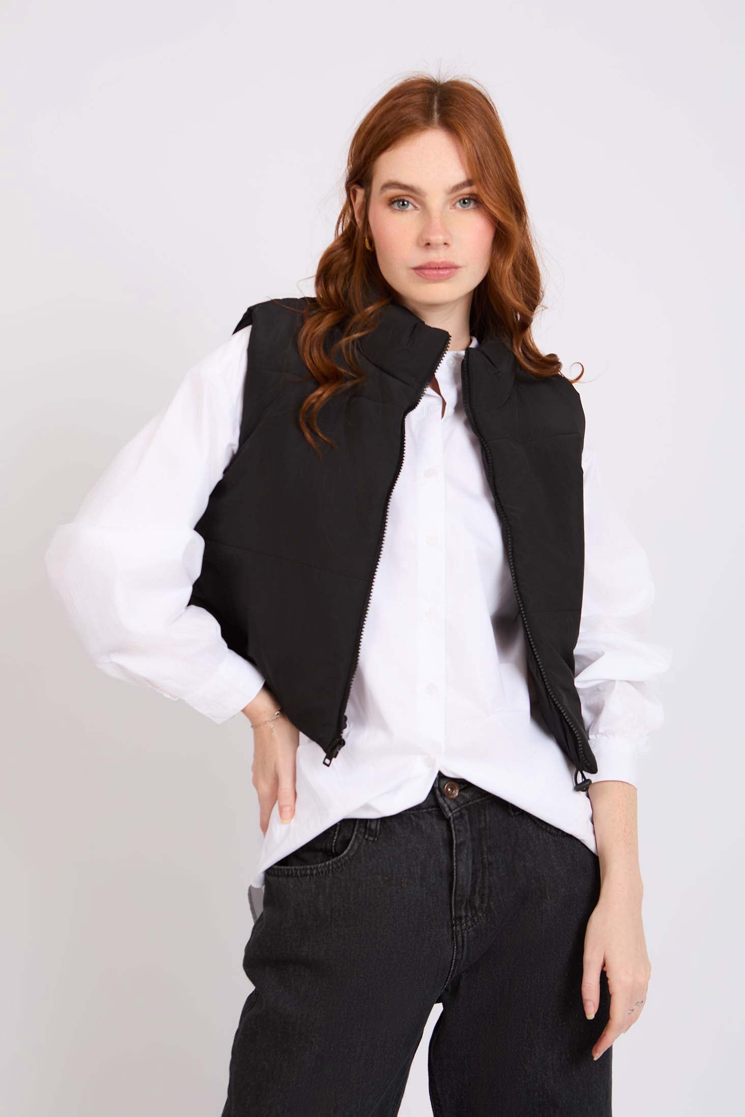Women Cropped Puffer  Vest Black