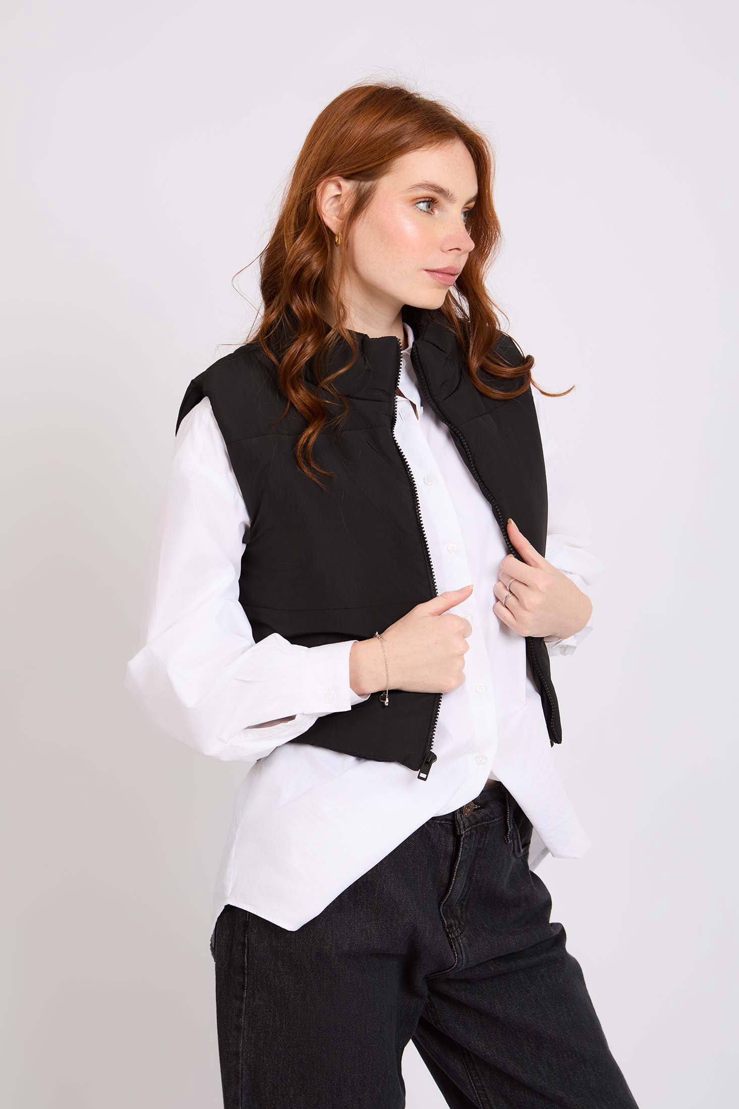 Women Cropped Puffer  Vest Black