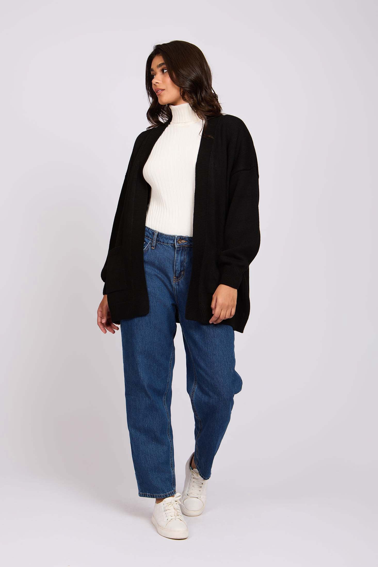 Women Long Loose Cardigan Black