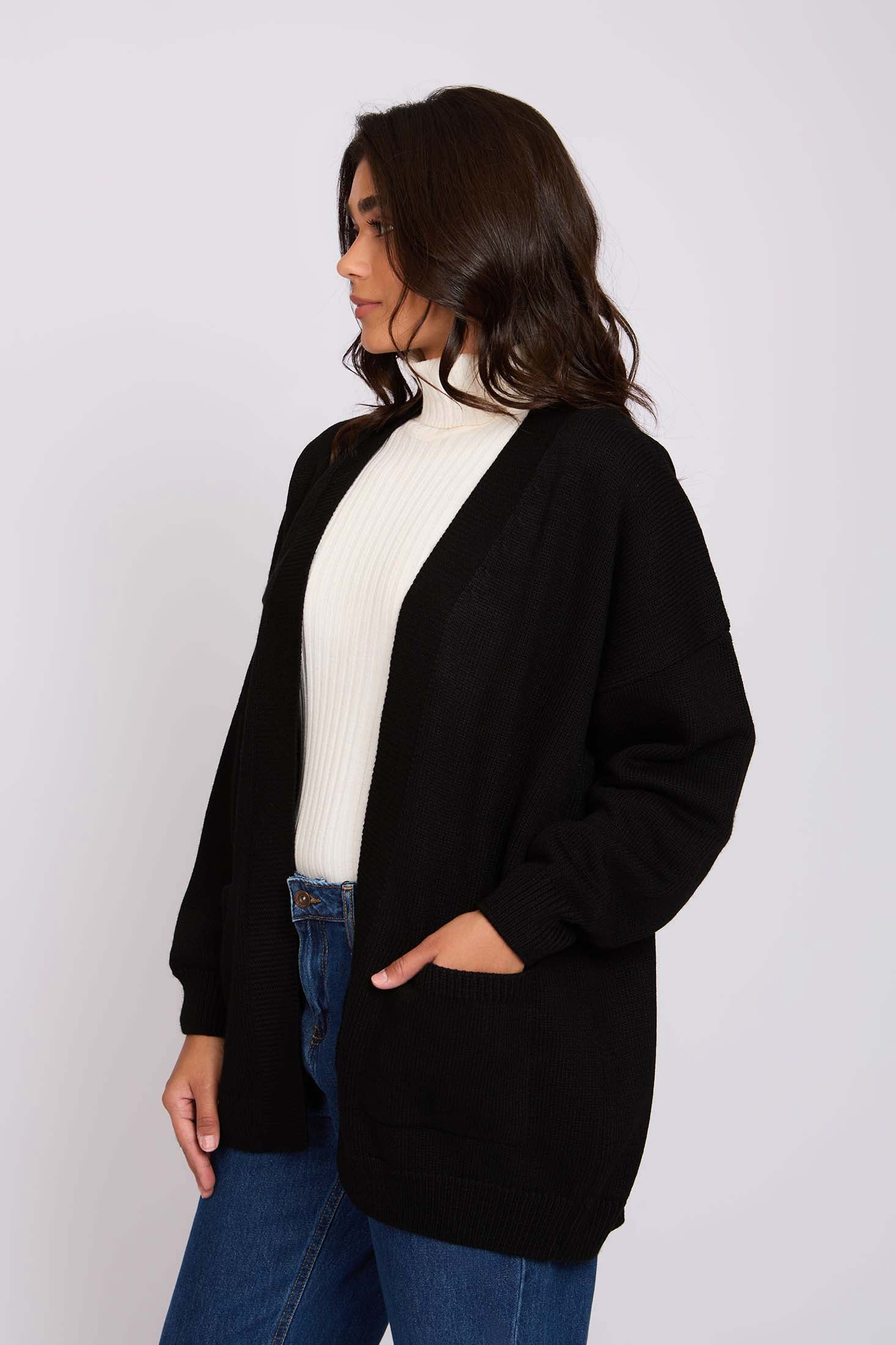 Women Long Loose Cardigan Black