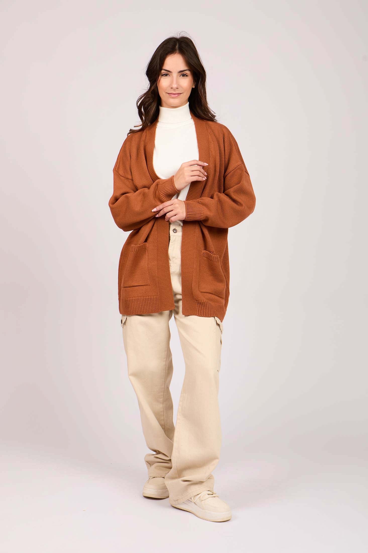 Women Long Loose Cardigan orange