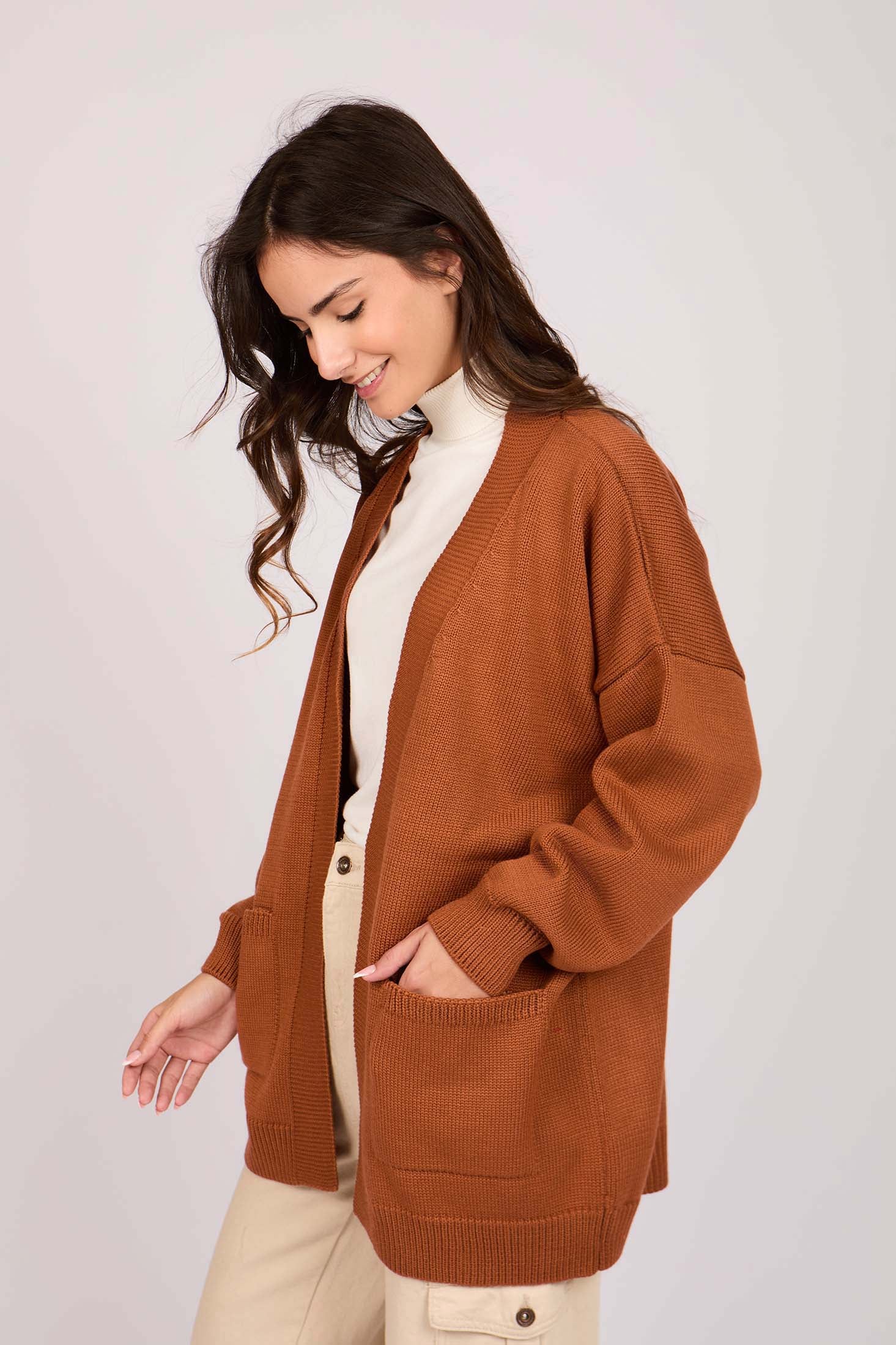 Women Long Loose Cardigan orange