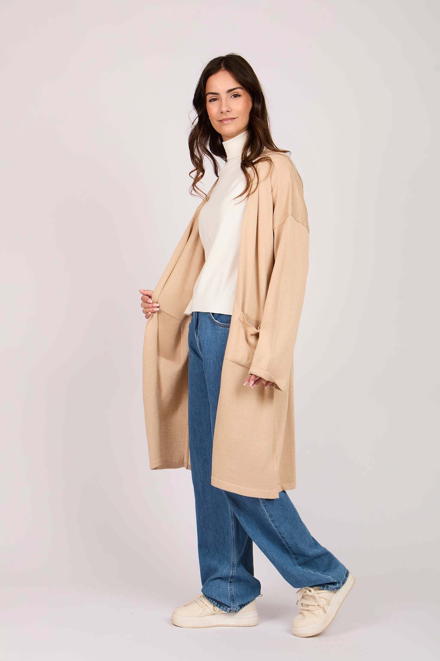 Women Long  Cardigan Beige