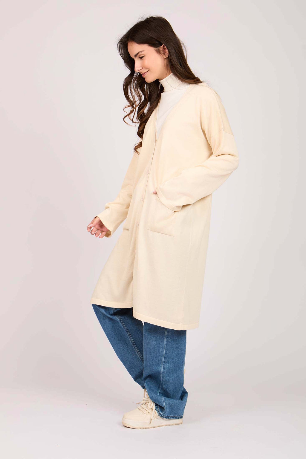 Women Long  Cardigan Off White