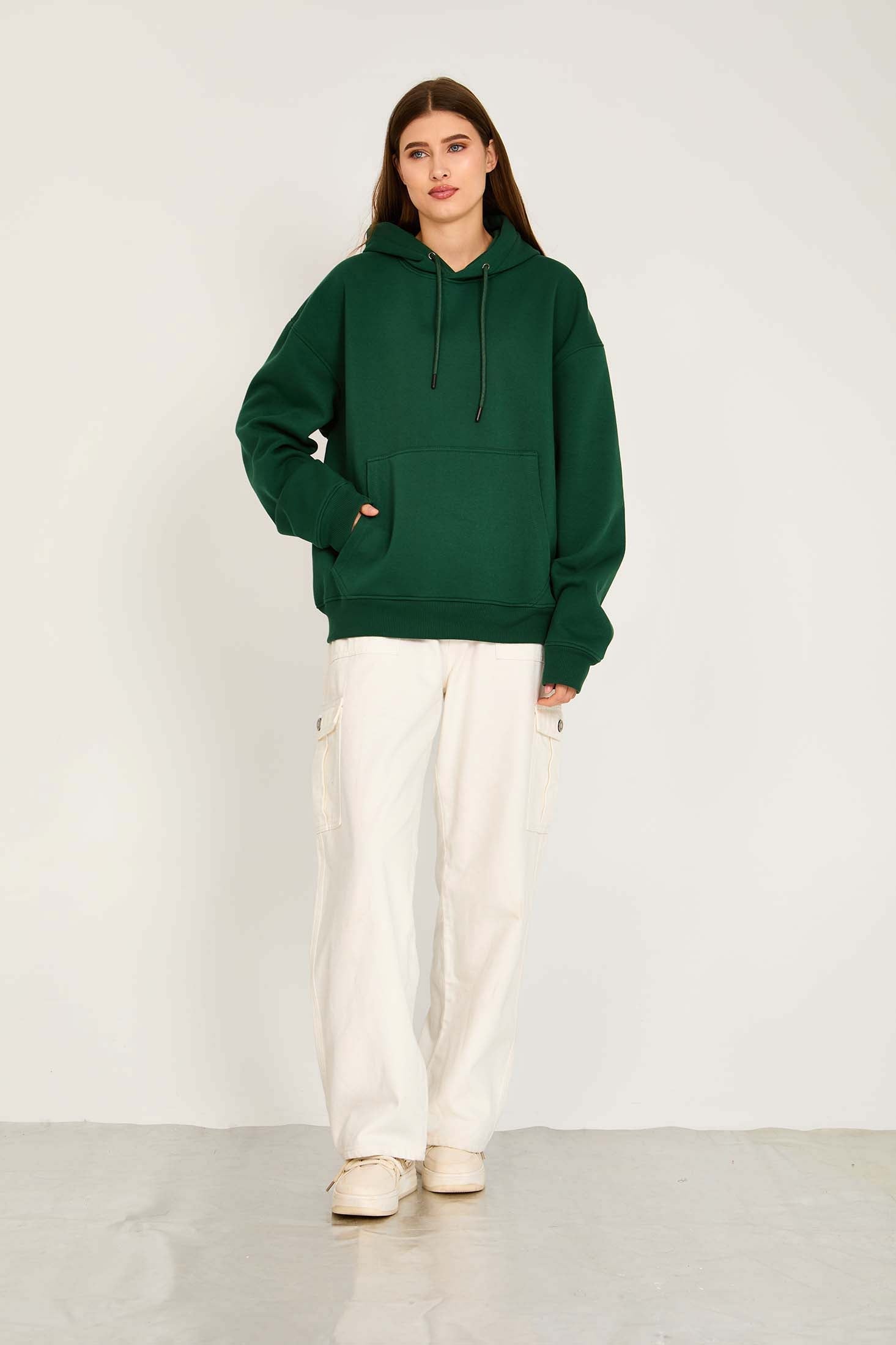 Unisex Sweat Shirt Unisex Loose Fit Printed Hoodie Green