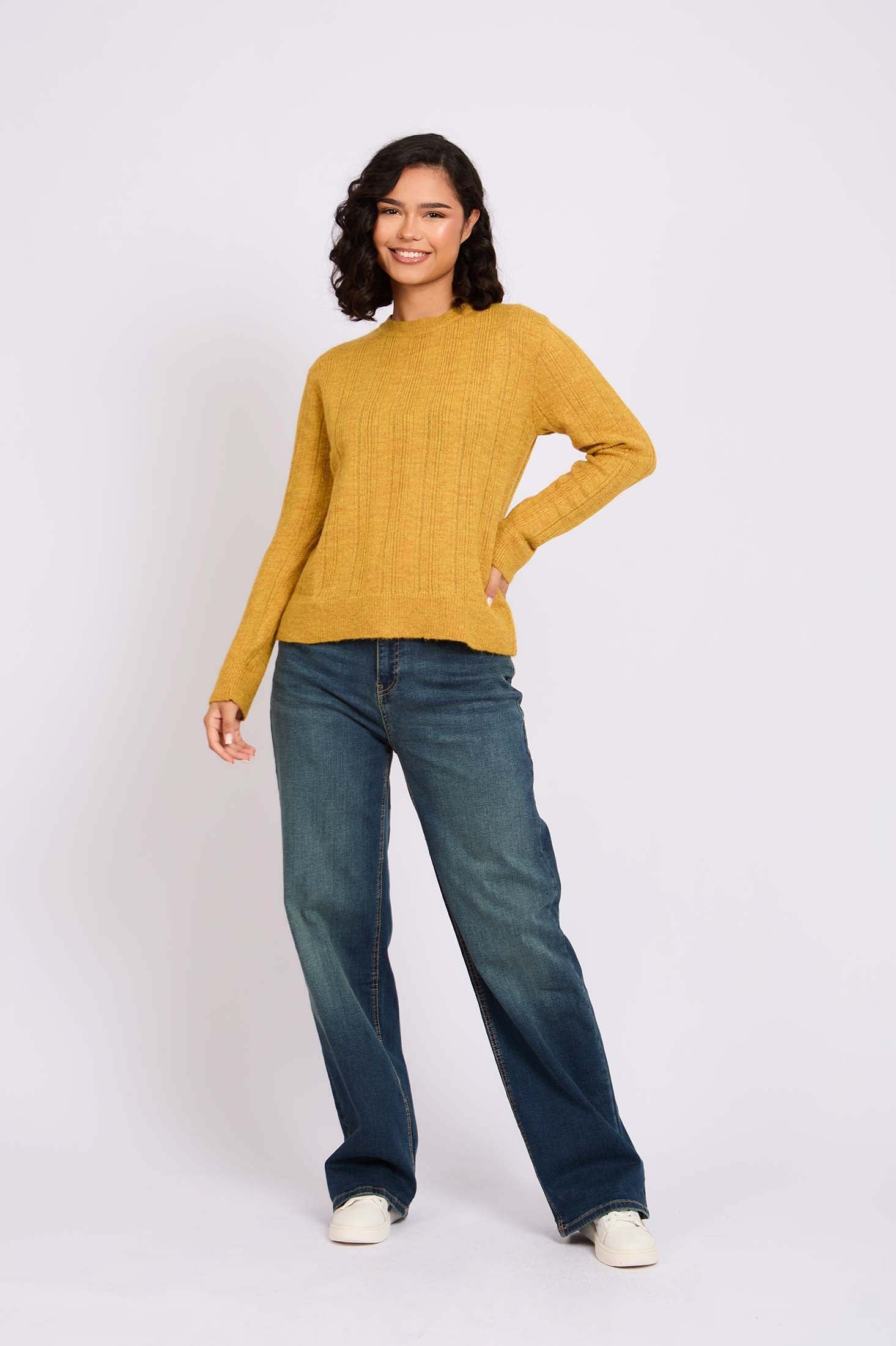 Women Pullover Regular Destroyed Yellow