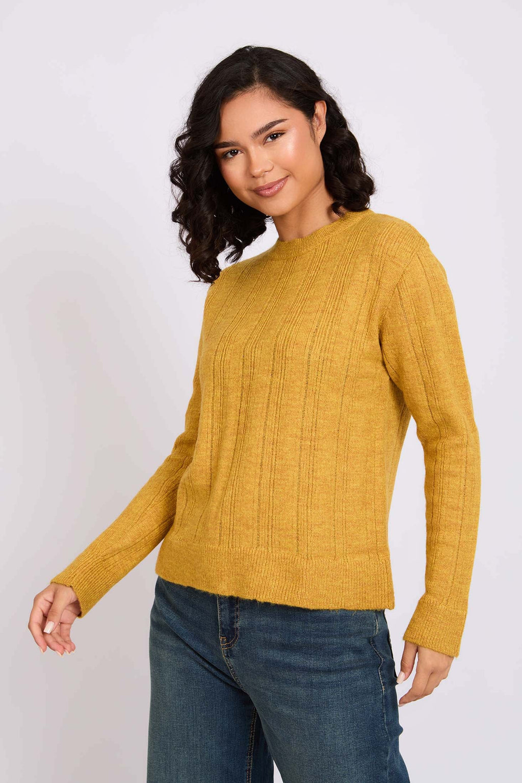 Women Pullover Regular Destroyed Yellow