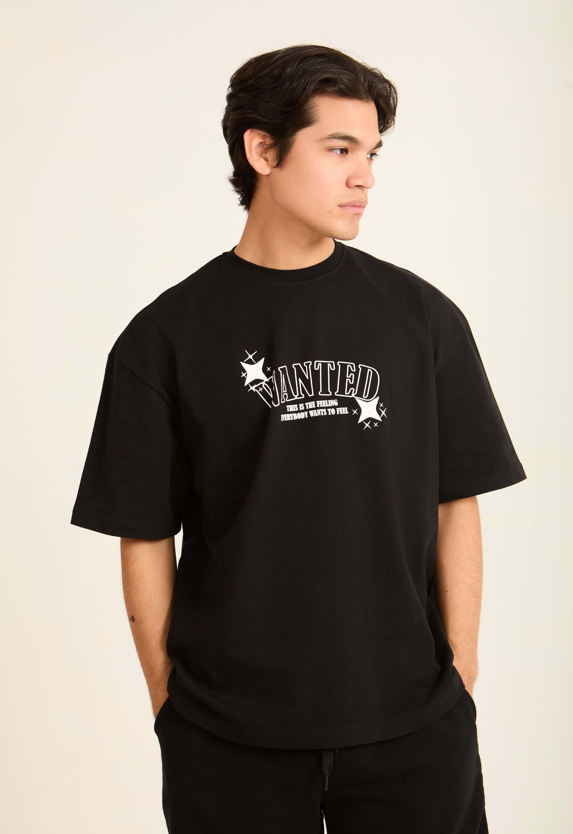 Round Neck Printed "Wanted" Relaxed Fit Tee