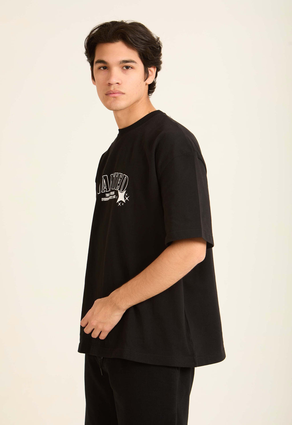 Round Neck Printed "Wanted" Relaxed Fit Tee