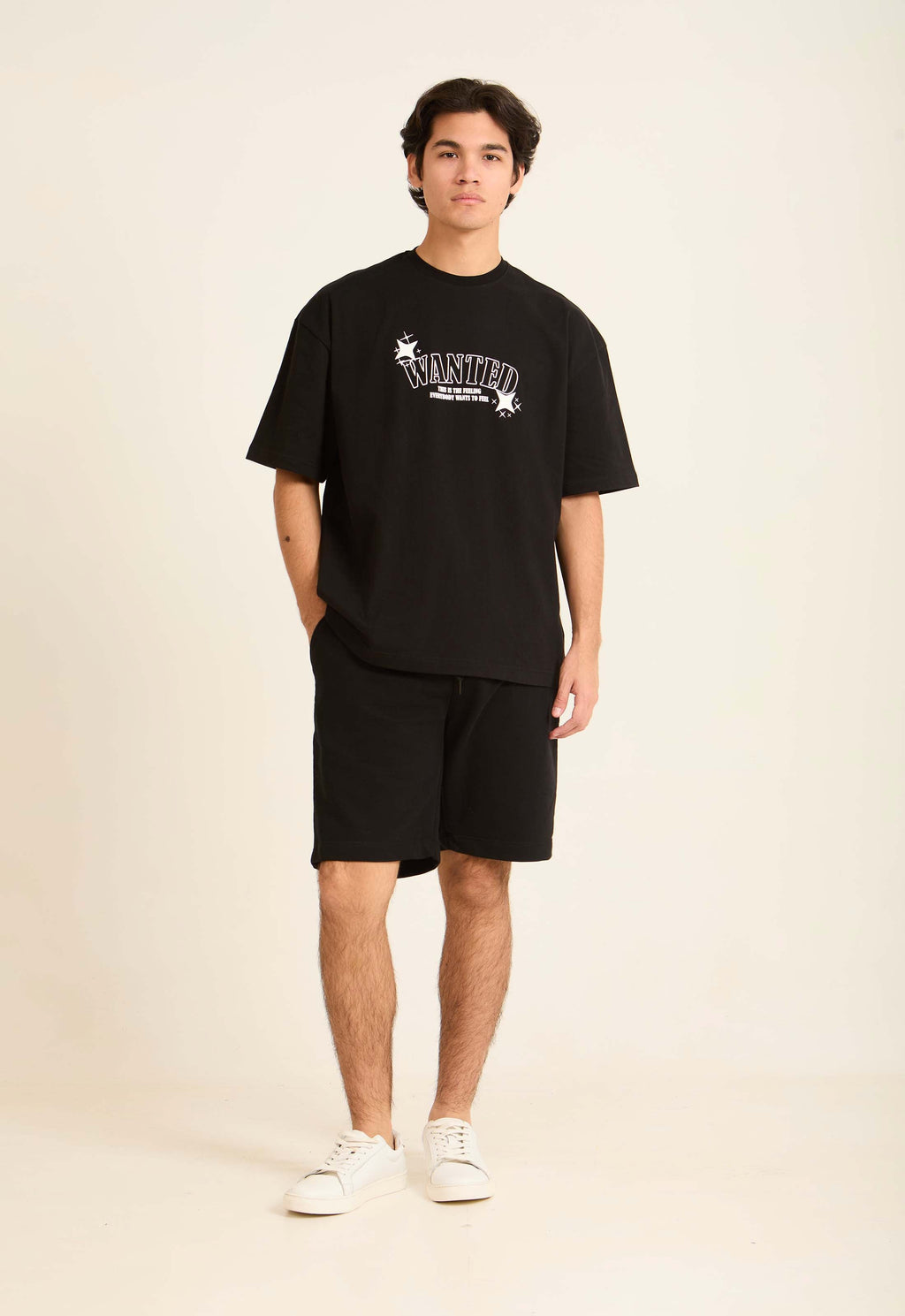 Round Neck Printed "Wanted" Relaxed Fit Tee